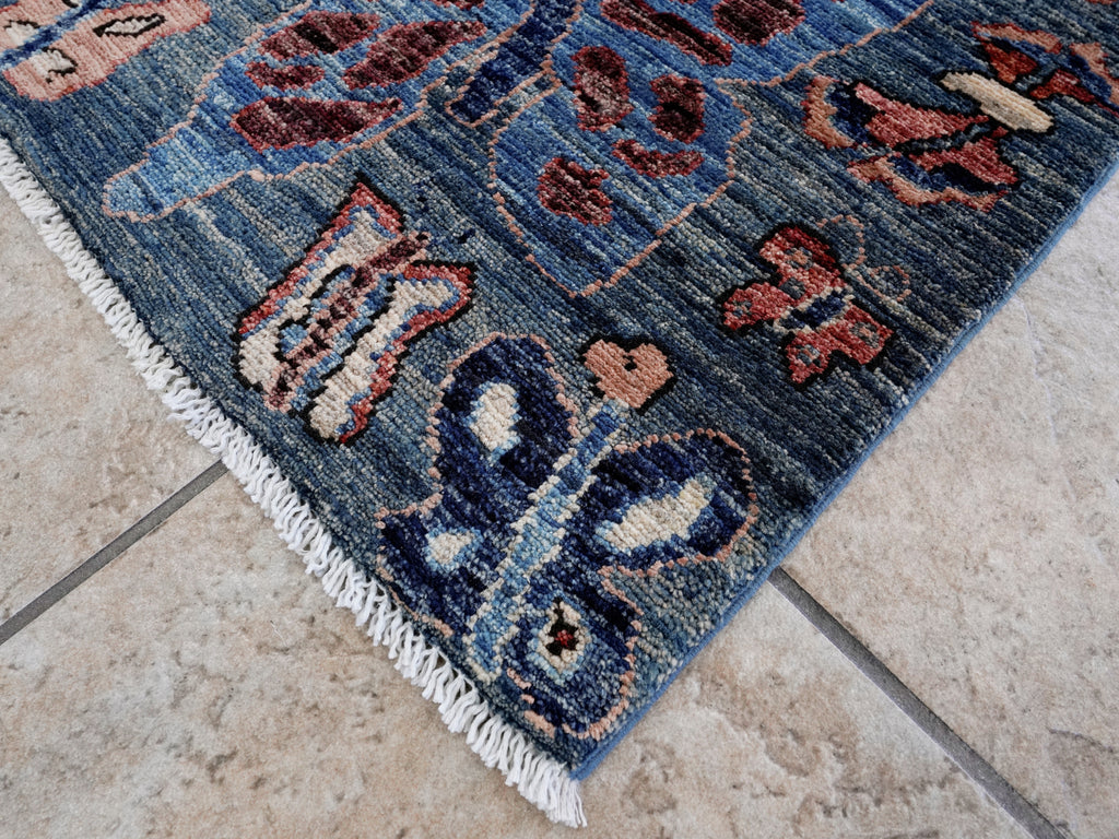 2x3 Ft Blue Butterfly Rug - Hand Knotted Afghan Rug