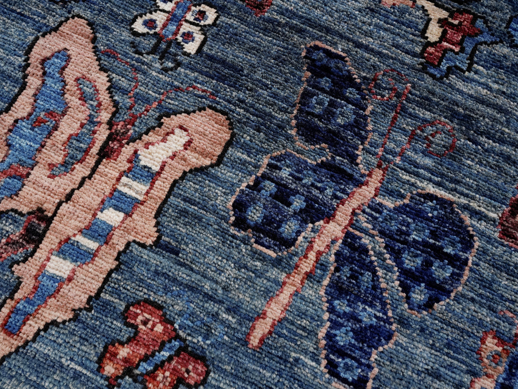 2x3 Ft Blue Butterfly Rug - Hand Knotted Afghan Rug