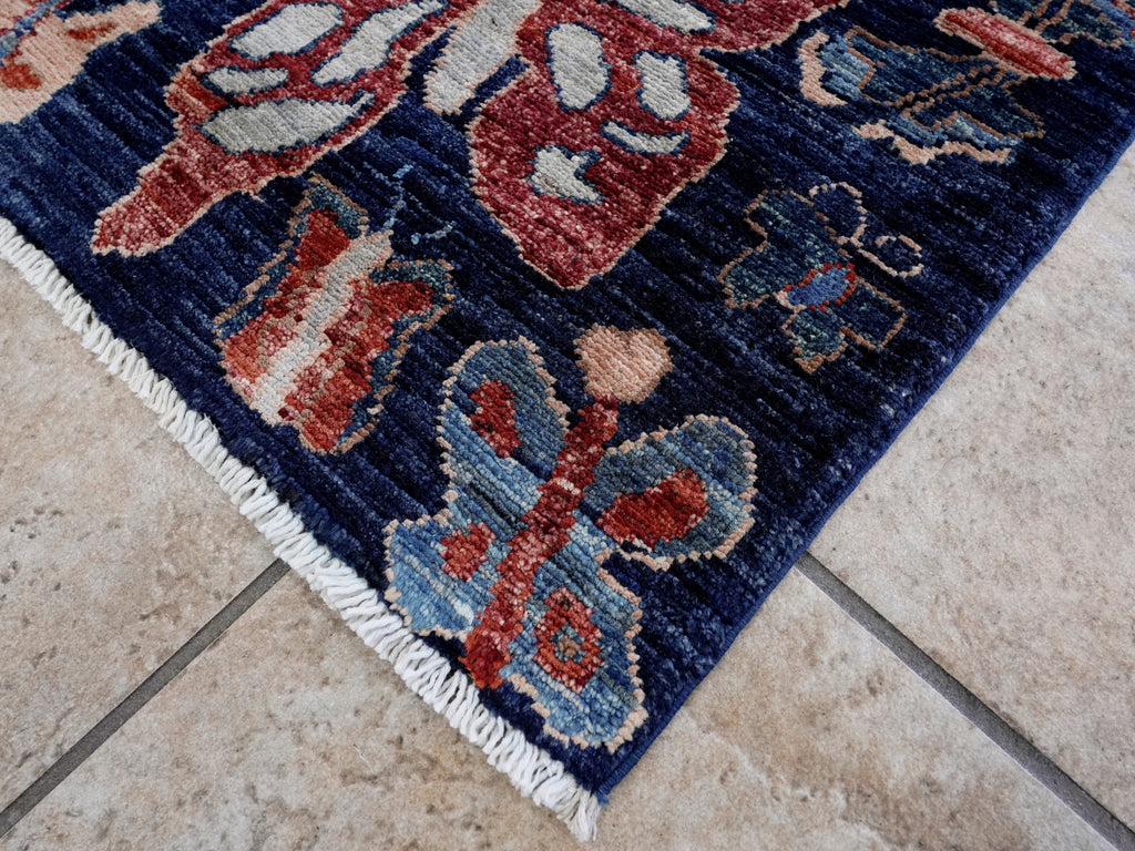 2x3 Ft Dark Blue Butterfly Rug - Hand Knotted Afghan Rug
