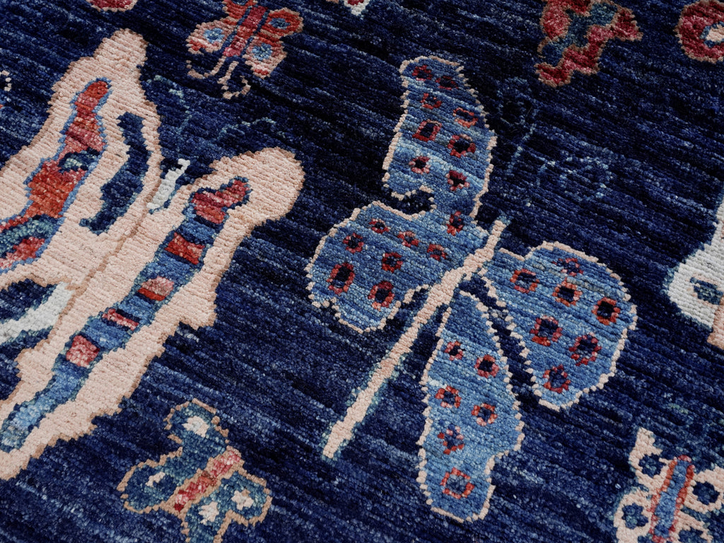2x3 Ft Dark Blue Butterfly Rug - Hand Knotted Afghan Rug