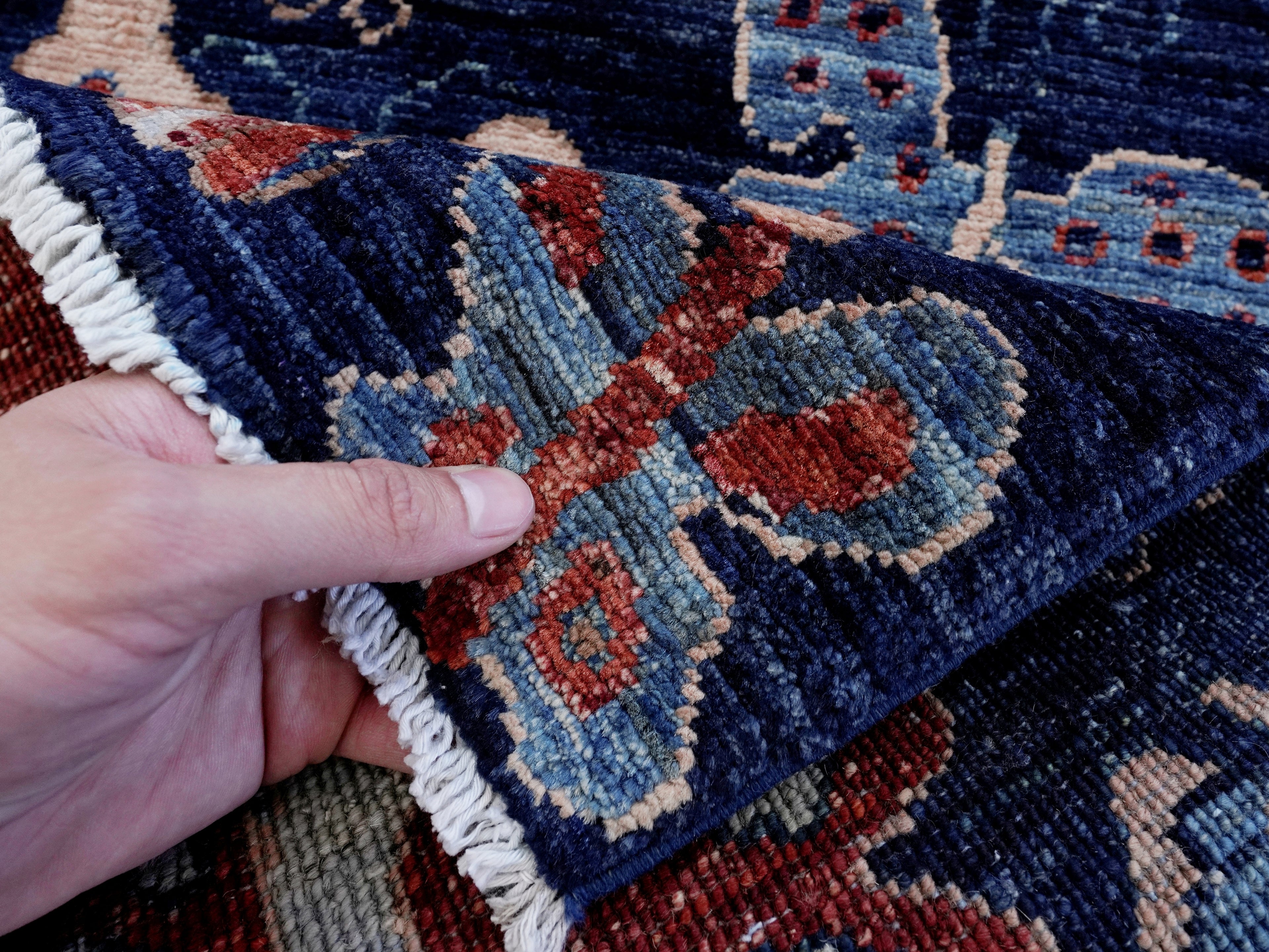2x3 Ft Dark Blue Butterfly Rug - Hand Knotted Afghan Rug
