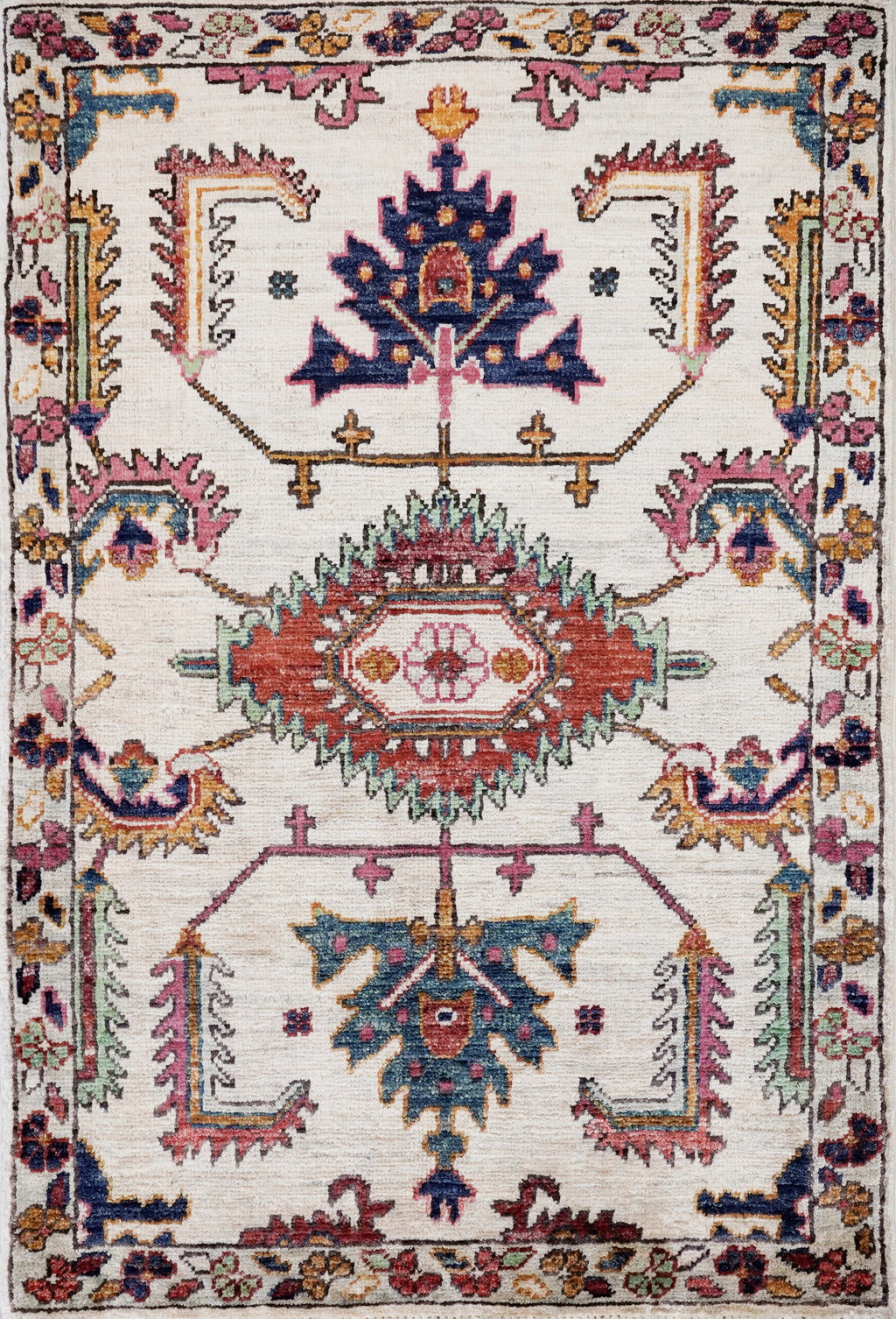 2x3 Ft Beige Oriental Rug - Hand Knotted Afghan Rug