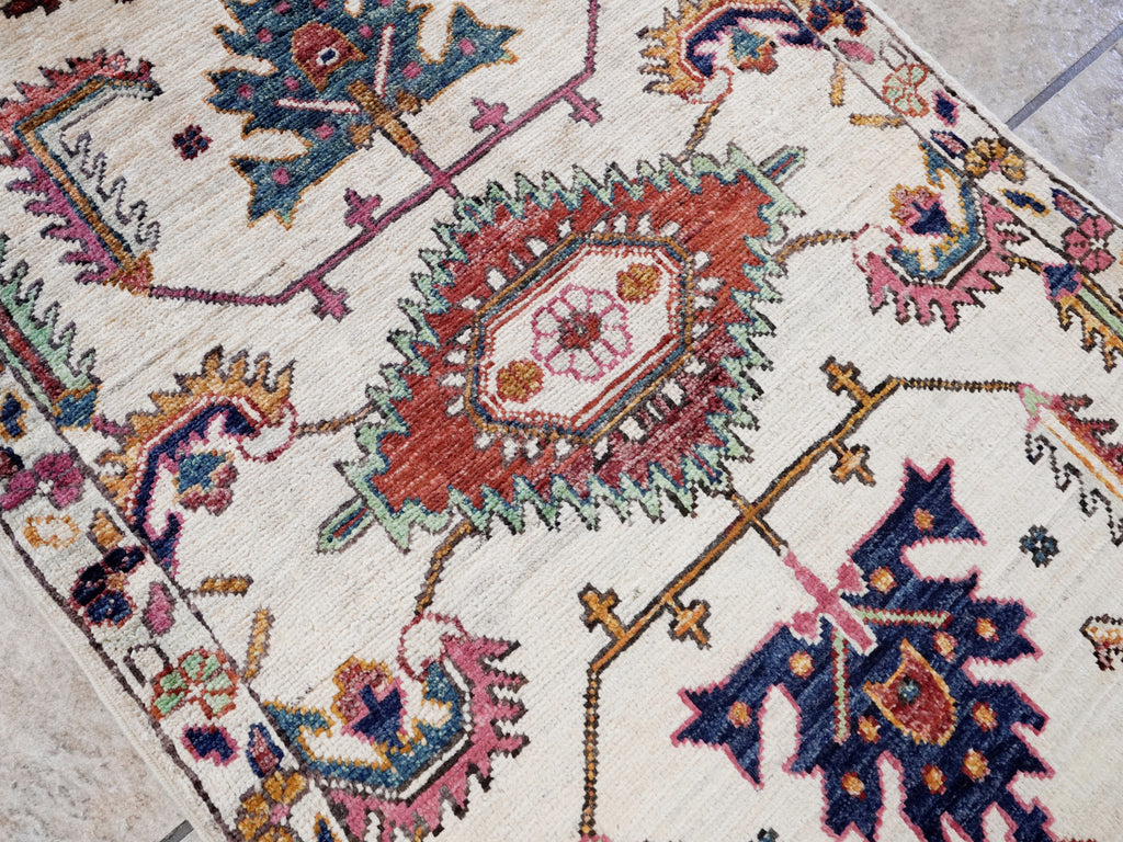 2x3 Ft Beige Oriental Rug - Hand Knotted Afghan Rug
