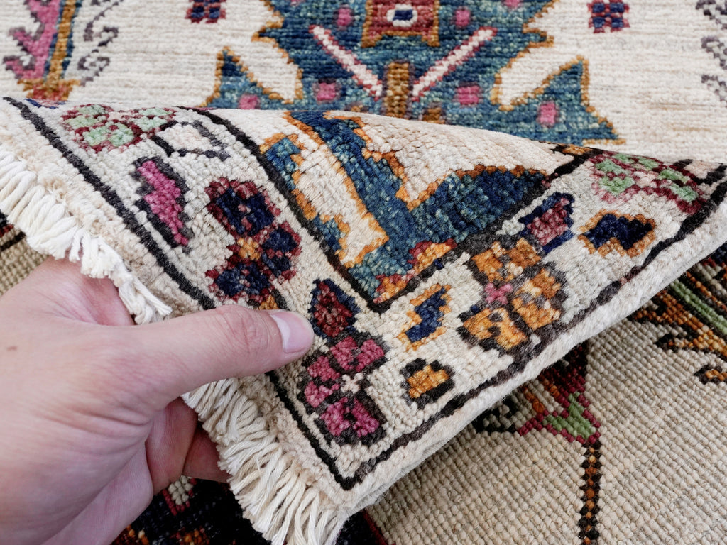 2x3 Ft Beige Oriental Rug - Hand Knotted Afghan Rug