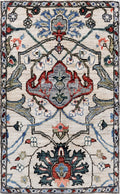 2x3 Ft Beige Floral Rug - Hand Knotted Afghan Wool Rug