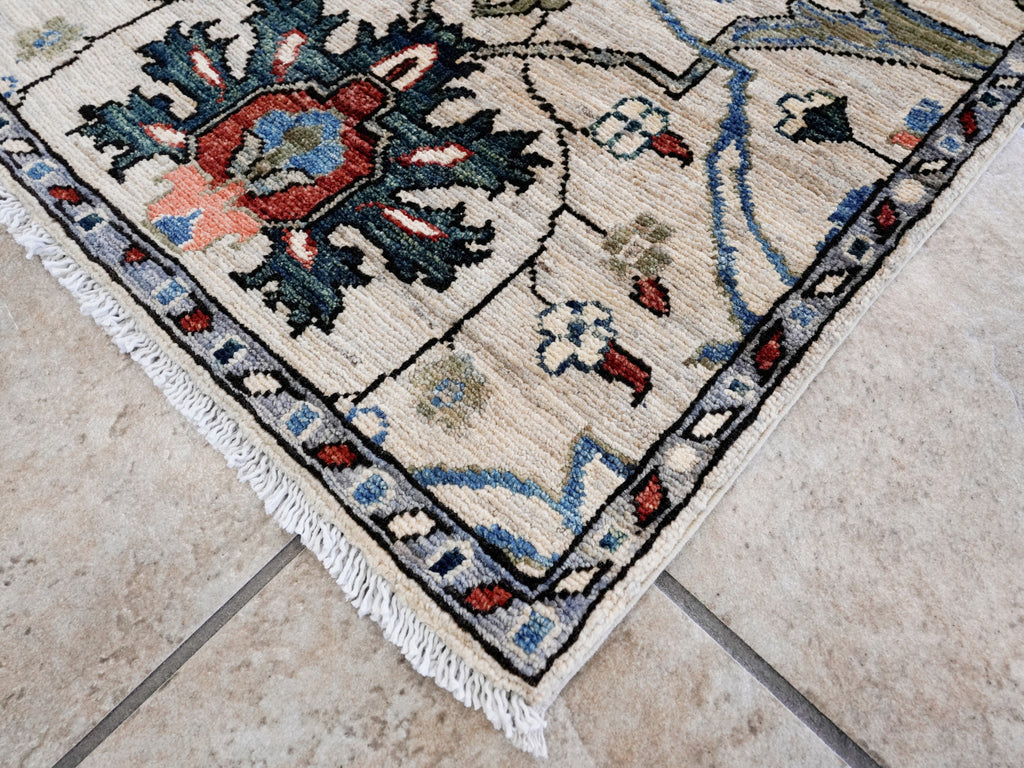2x3 Ft Beige Floral Rug - Hand Knotted Afghan Wool Rug