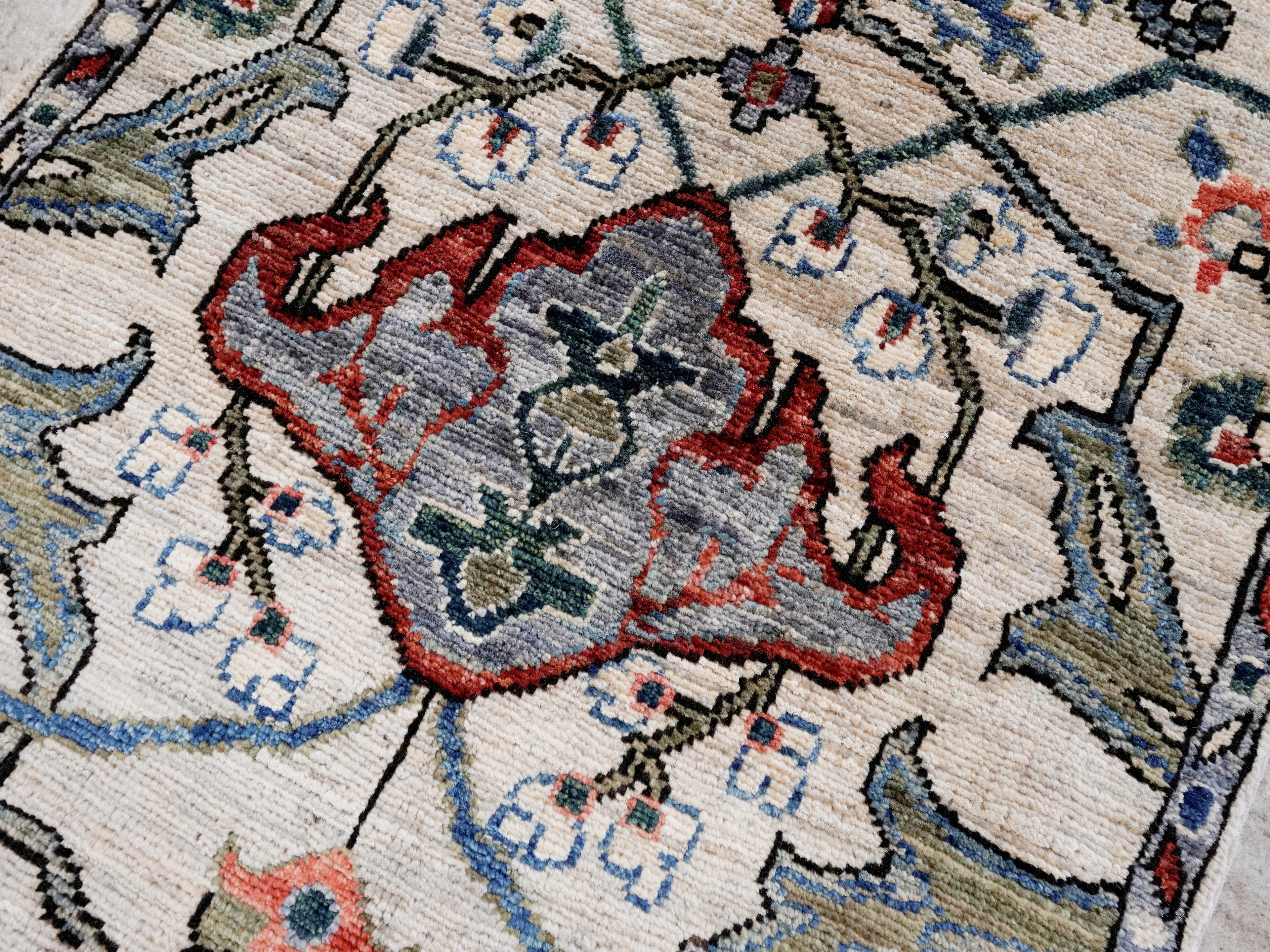 2x3 Ft Beige Floral Rug - Hand Knotted Afghan Wool Rug