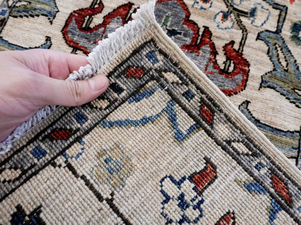 2x3 Ft Beige Floral Rug - Hand Knotted Afghan Wool Rug