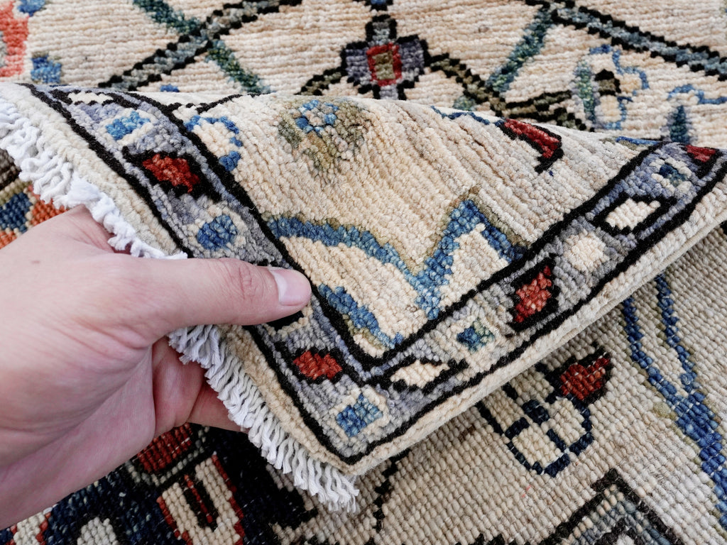2x3 Ft Beige Floral Rug - Hand Knotted Afghan Wool Rug