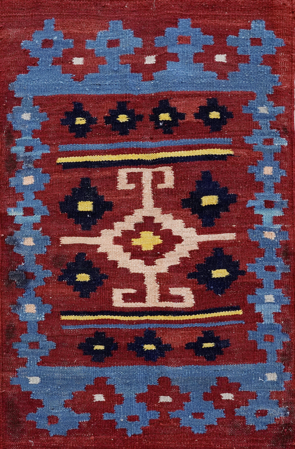 2x3 Ft Red & Blue Killim Rug - Hand Woven Flatweave Rug