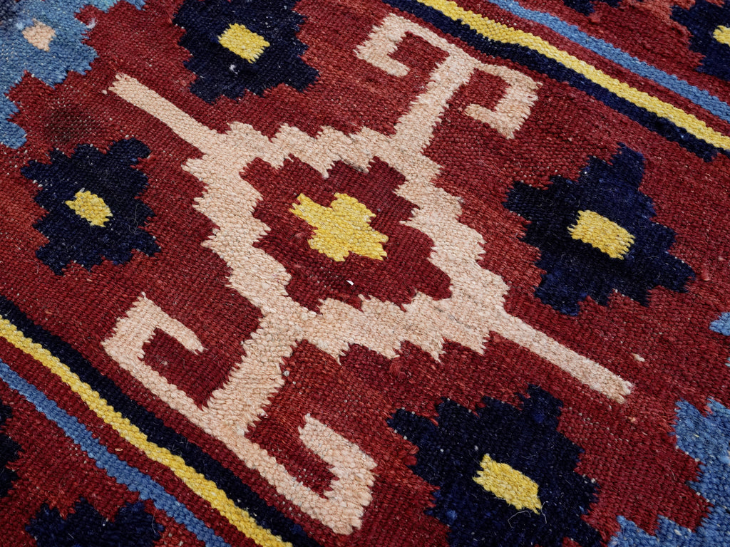 2x3 Ft Red & Blue Killim Rug - Hand Woven Flatweave Rug