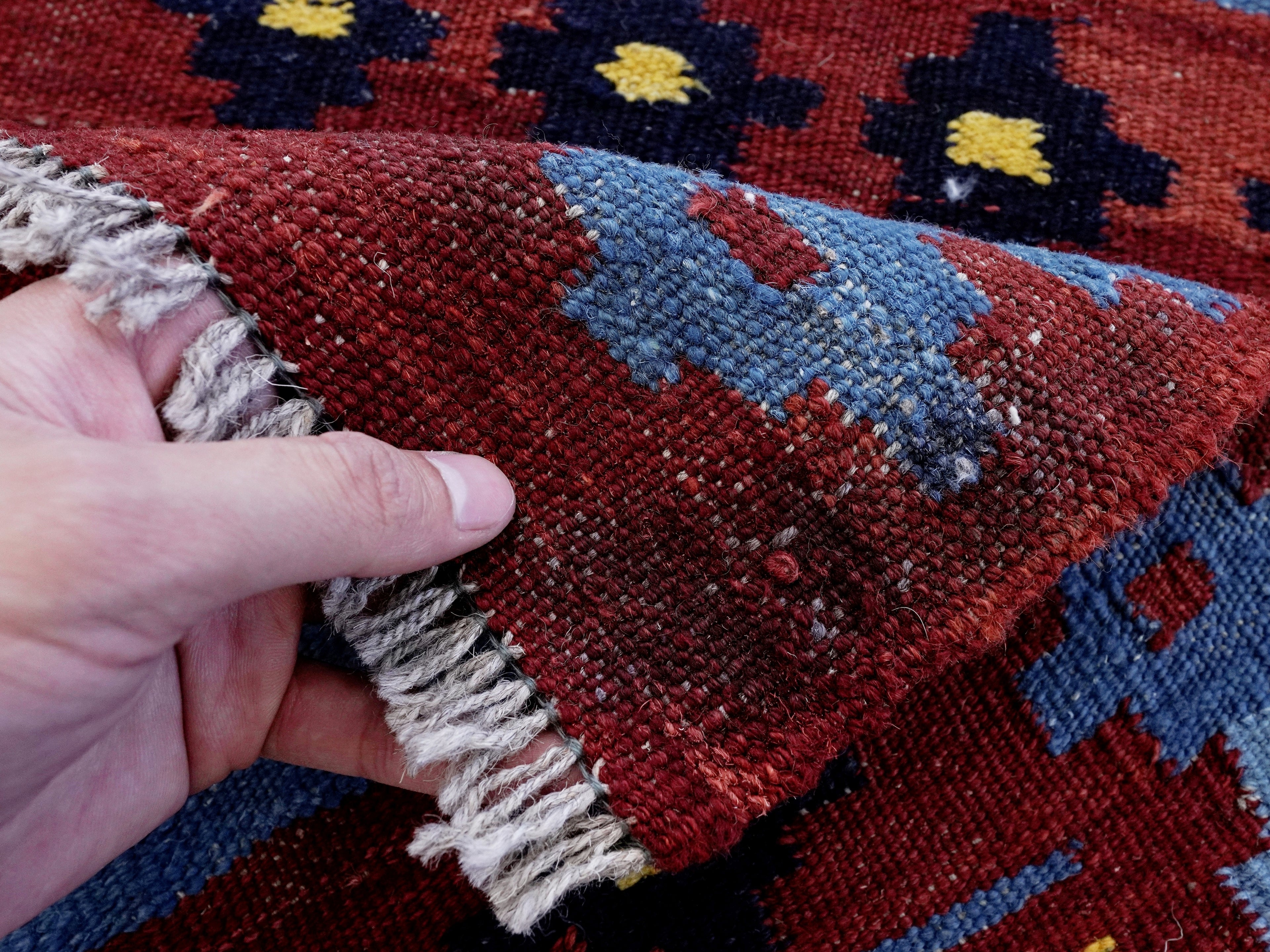 2x3 Ft Red & Blue Killim Rug - Hand Woven Flatweave Rug