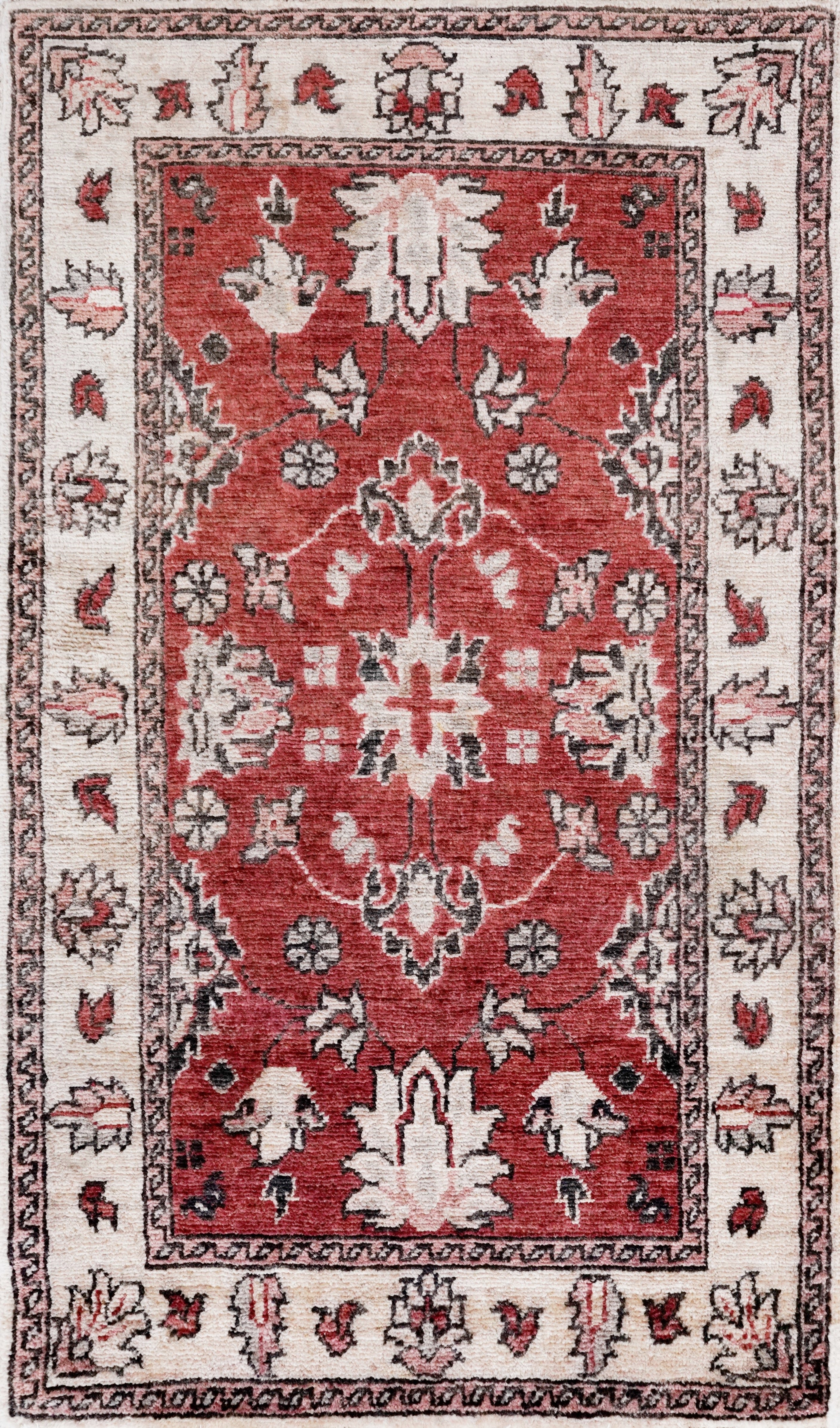 2x3 Ft Red Floral Rug - Hand Knotted Afghan Rug