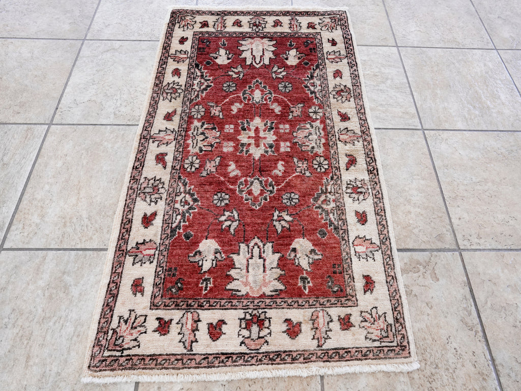 2x3 Ft Red Floral Rug - Hand Knotted Afghan Rug