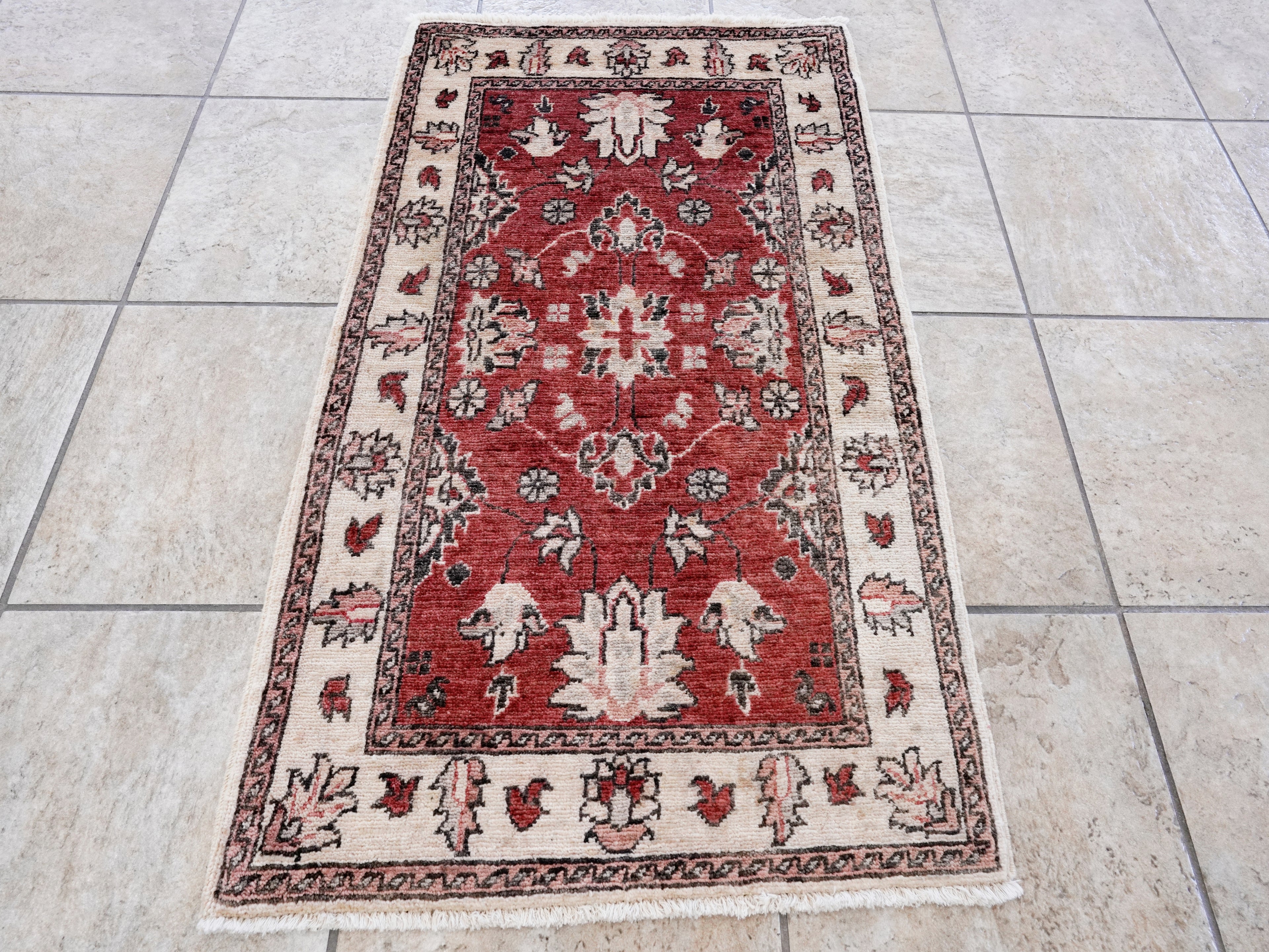 2x3 Ft Red Floral Rug - Hand Knotted Afghan Rug