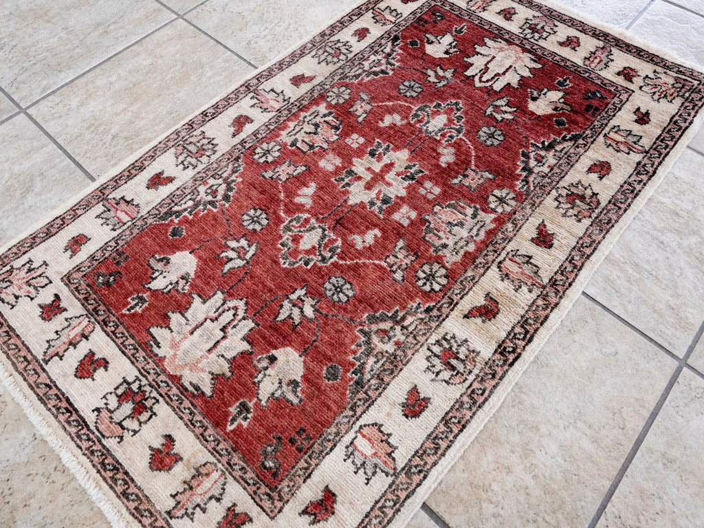 2x3 Ft Red Floral Rug - Hand Knotted Afghan Rug
