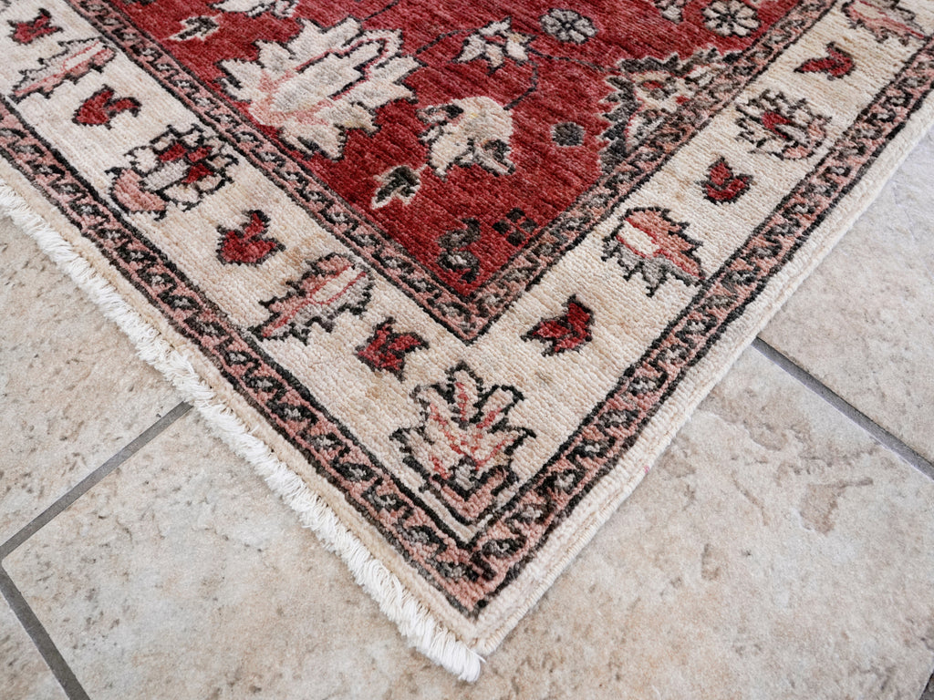2x3 Ft Red Floral Rug - Hand Knotted Afghan Rug