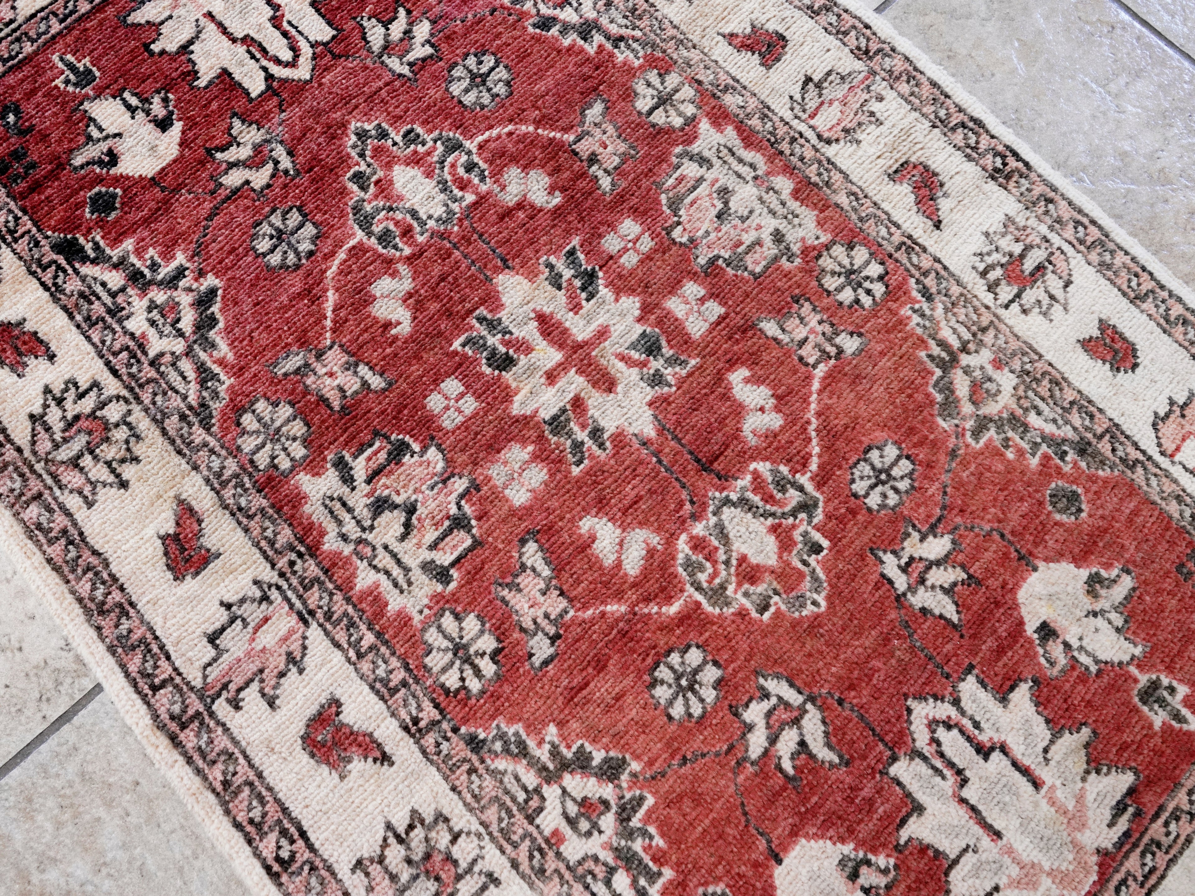 2x3 Ft Red Floral Rug - Hand Knotted Afghan Rug