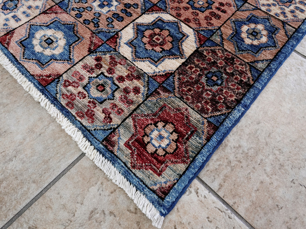 2x5 Ft Blue Afghan Oriental Rug - Hand Knotted Small Runner