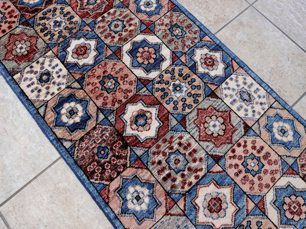 2x5 Ft Blue Afghan Oriental Rug - Hand Knotted Small Runner