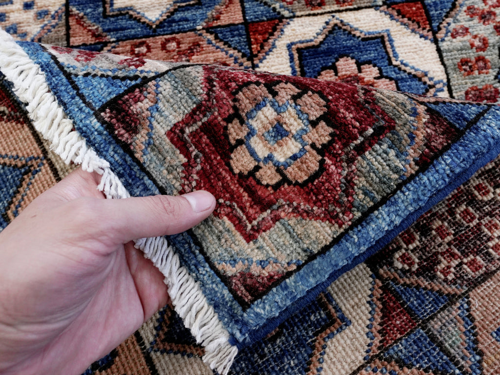 2x5 Ft Blue Afghan Oriental Rug - Hand Knotted Small Runner