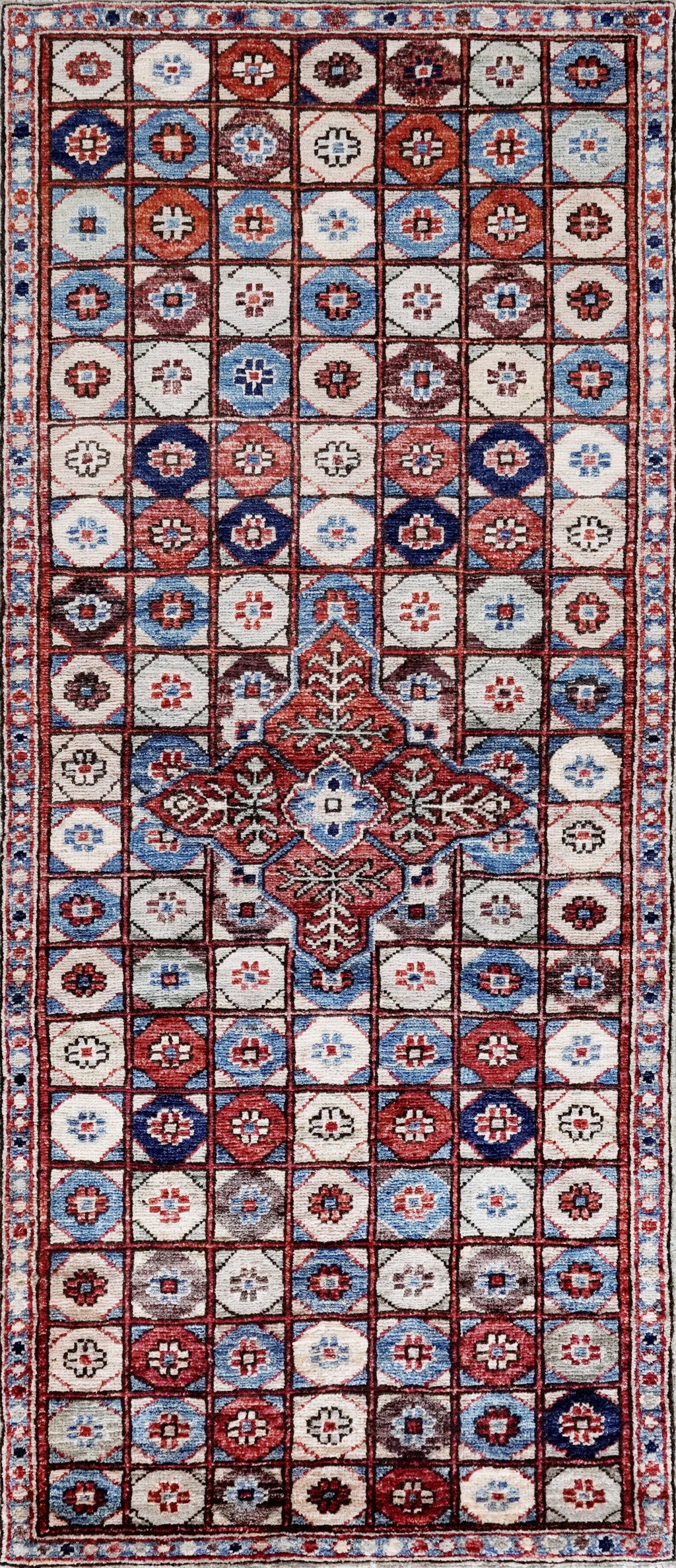 2x5 Ft Blue Afghan Oriental Rug - Hand Knotted Small Runner