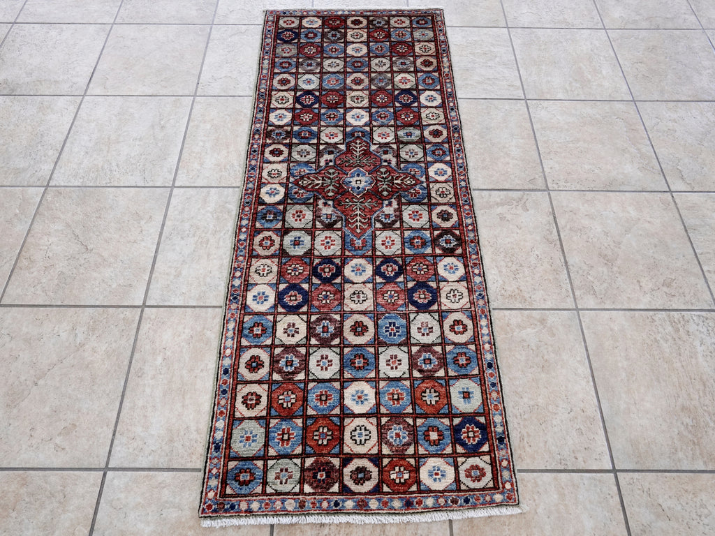 2x5 Ft Blue Afghan Oriental Rug - Hand Knotted Small Runner