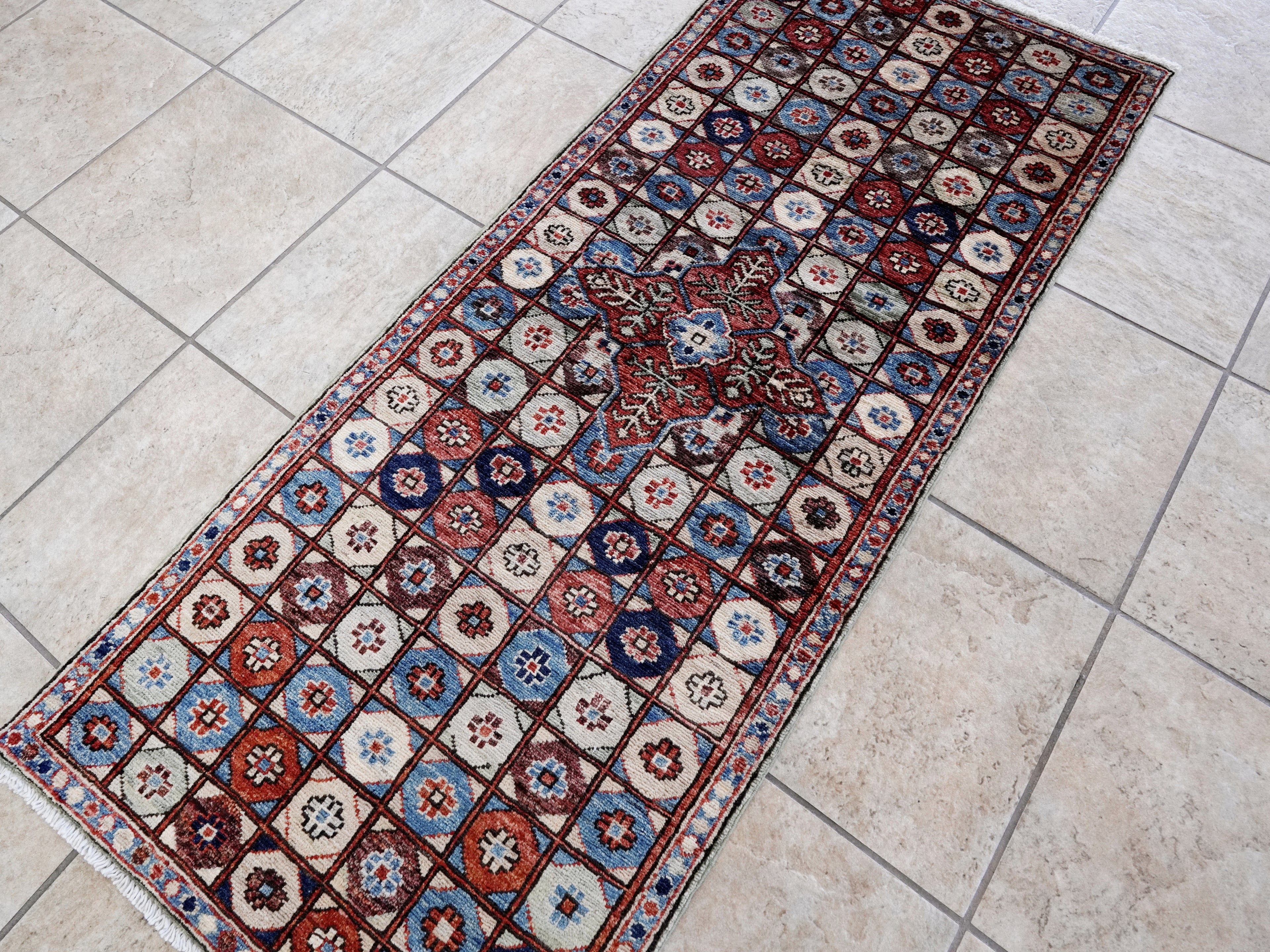 2x5 Ft Blue Afghan Oriental Rug - Hand Knotted Small Runner
