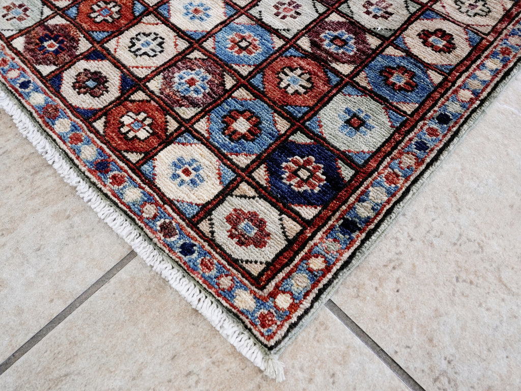 2x5 Ft Blue Afghan Oriental Rug - Hand Knotted Small Runner