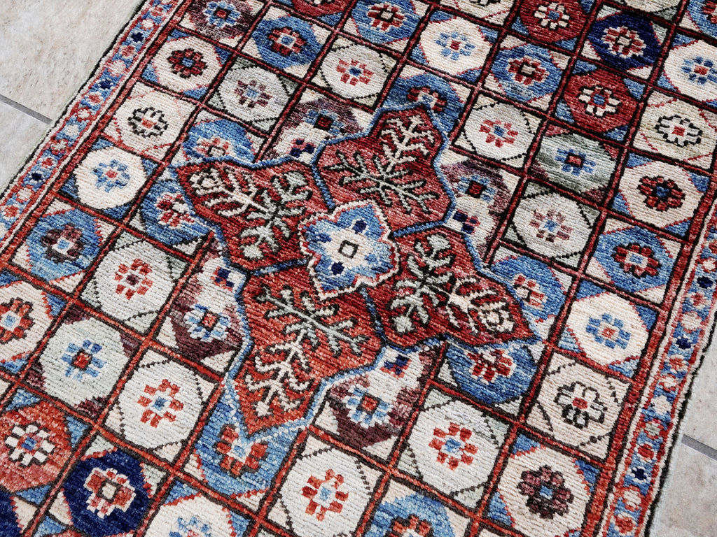 2x5 Ft Blue Afghan Oriental Rug - Hand Knotted Small Runner