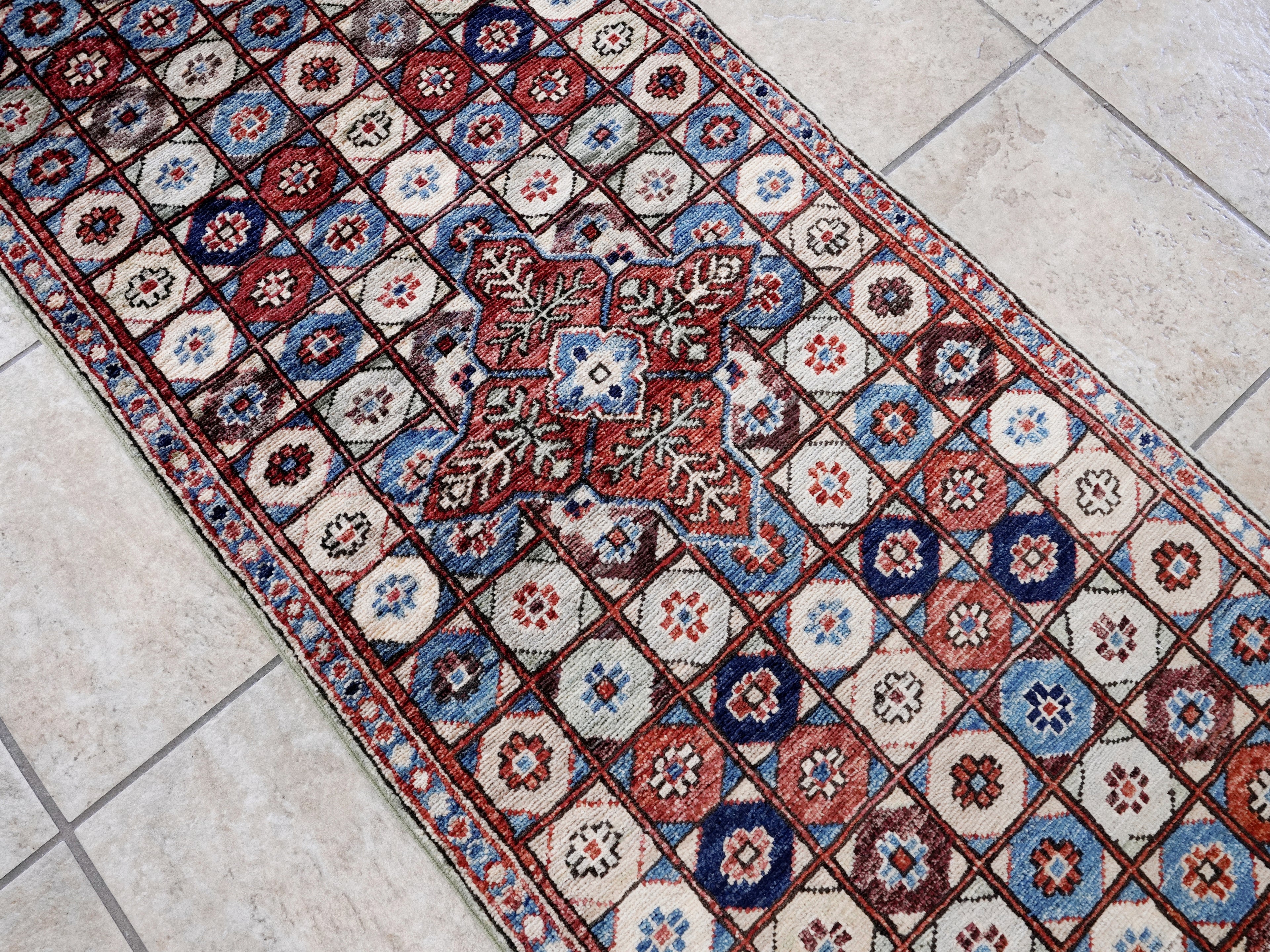 2x5 Ft Blue Afghan Oriental Rug - Hand Knotted Small Runner