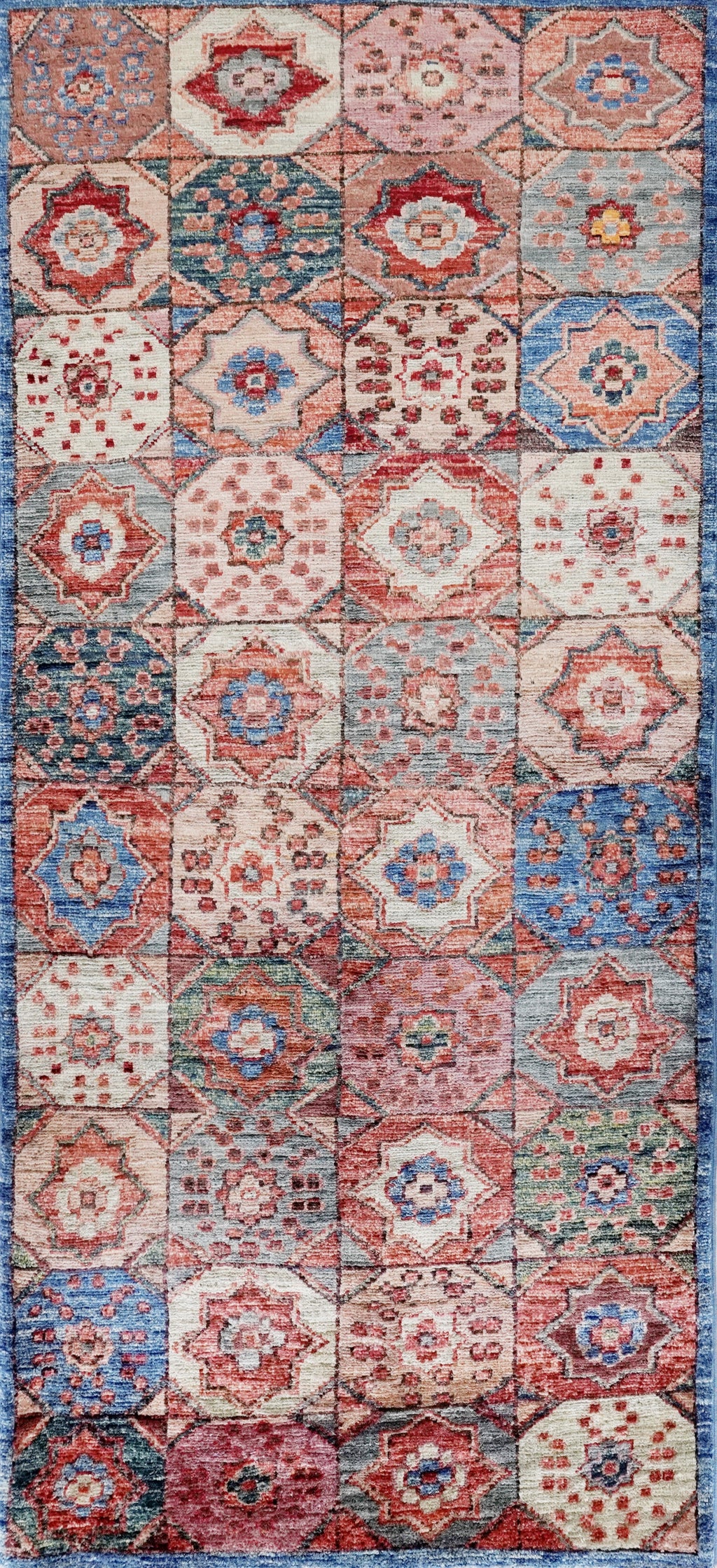 2x5 Ft Blue & Red Afghan Oriental Rug - Hand Knotted Small Runner
