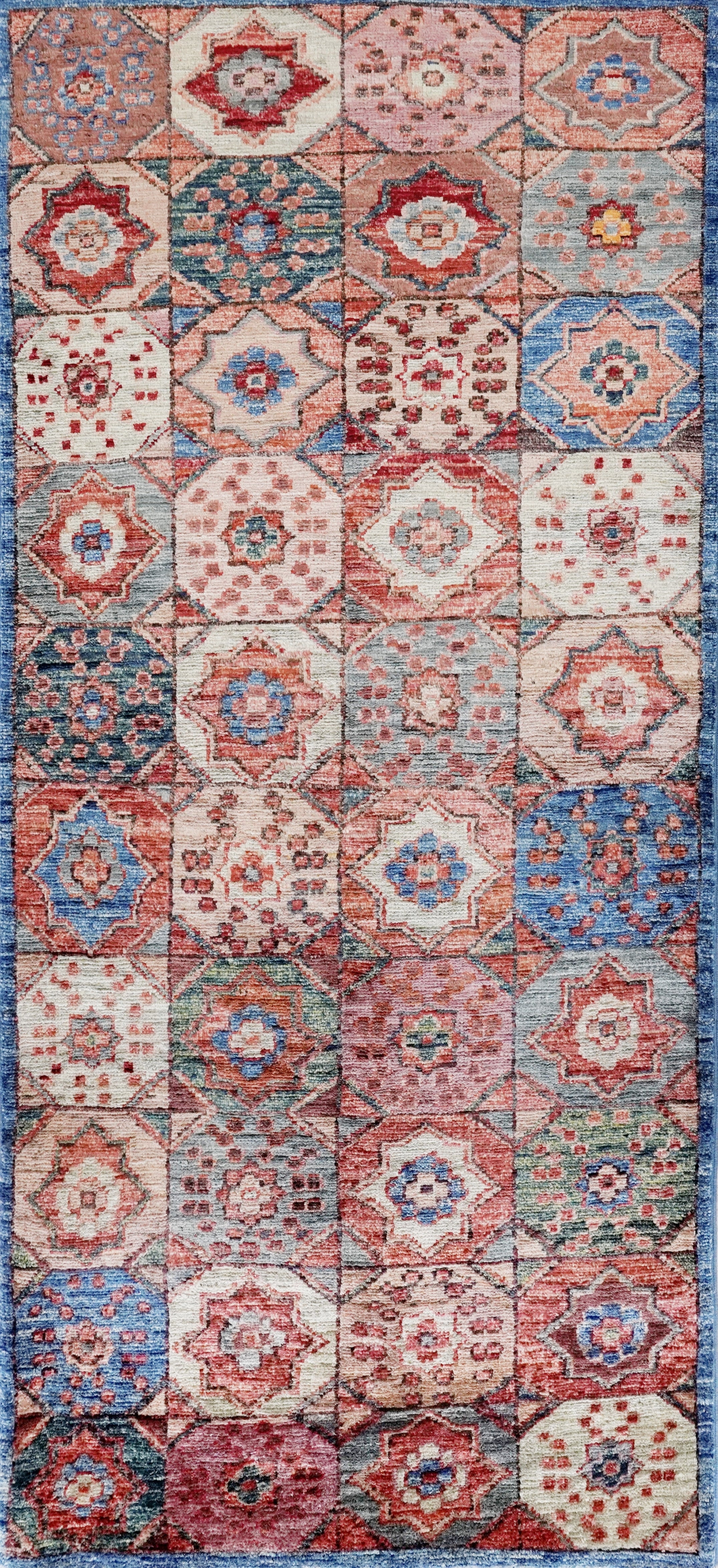 2x5 Ft Blue & Red Afghan Oriental Rug - Hand Knotted Small Runner