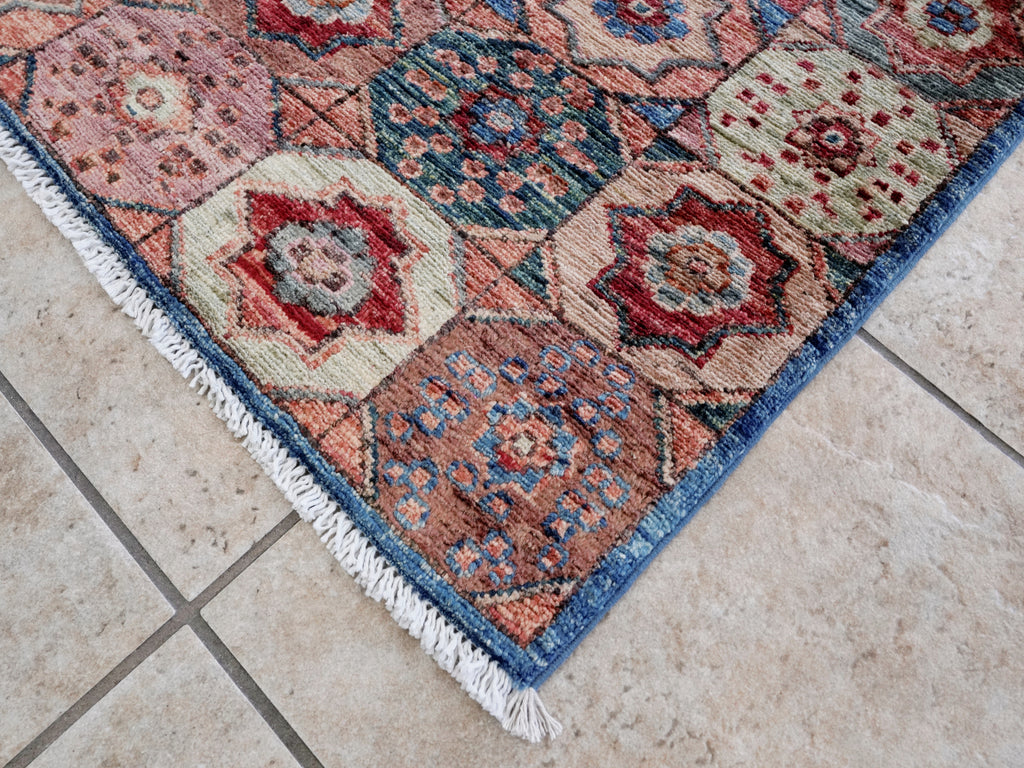 2x5 Ft Blue & Red Afghan Oriental Rug - Hand Knotted Small Runner