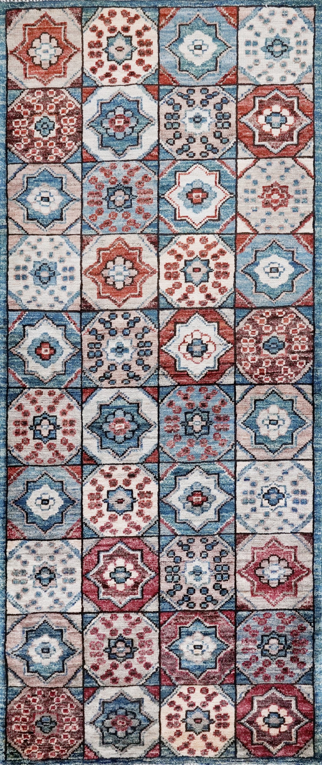 2x5 Ft Blue Afghan Oriental Rug - Hand Knotted Small Runner