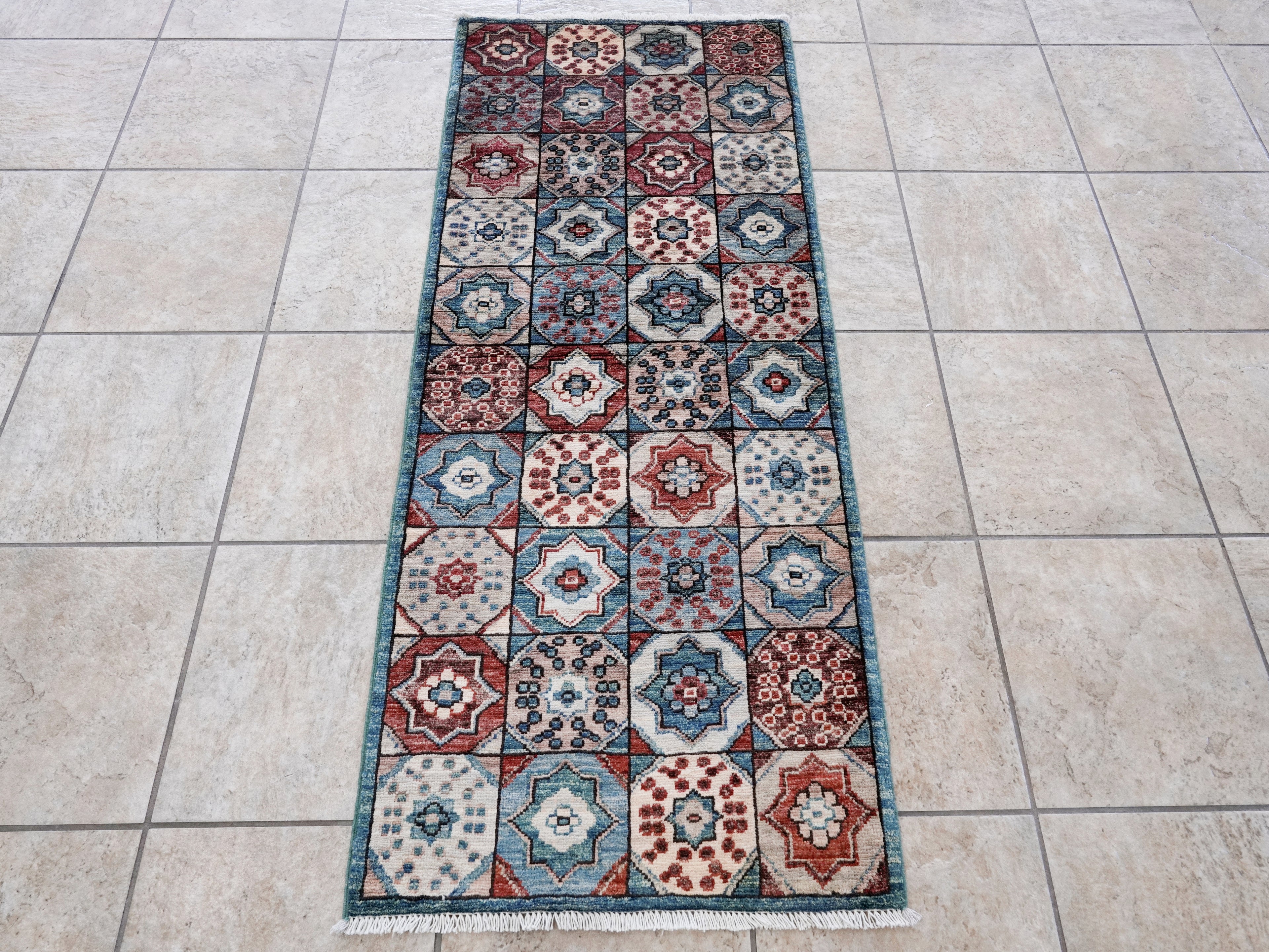 2x5 Ft Blue Afghan Oriental Rug - Hand Knotted Small Runner
