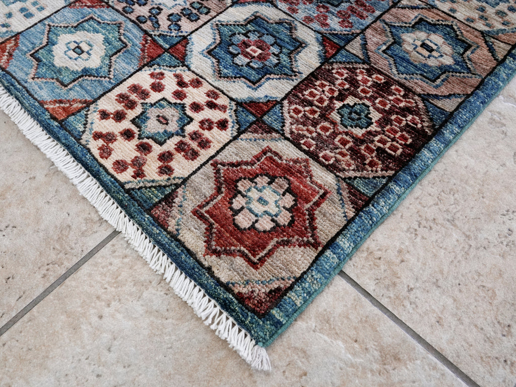 2x5 Ft Blue Afghan Oriental Rug - Hand Knotted Small Runner