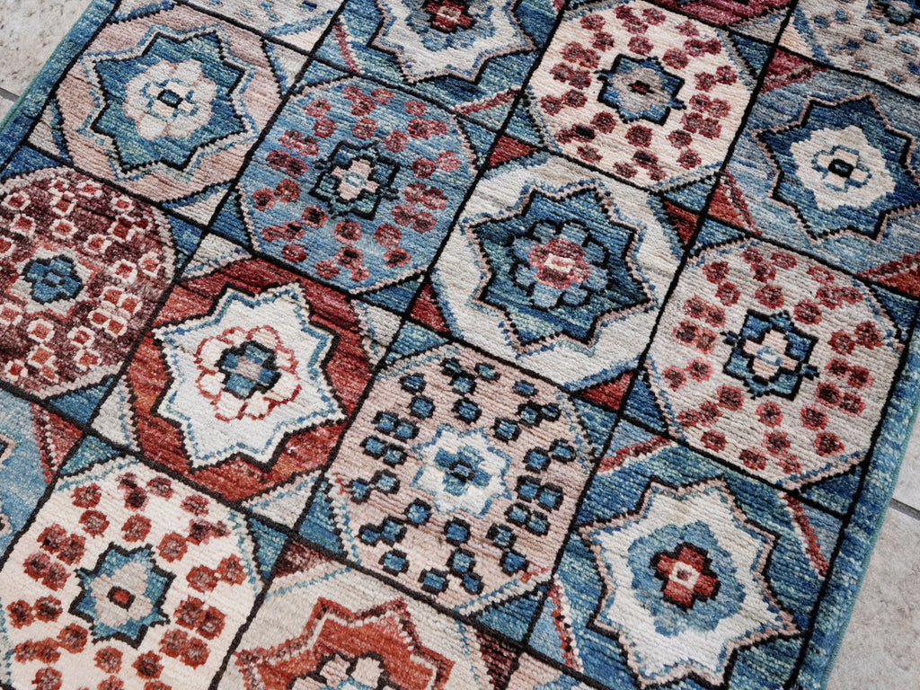 2x5 Ft Blue Afghan Oriental Rug - Hand Knotted Small Runner