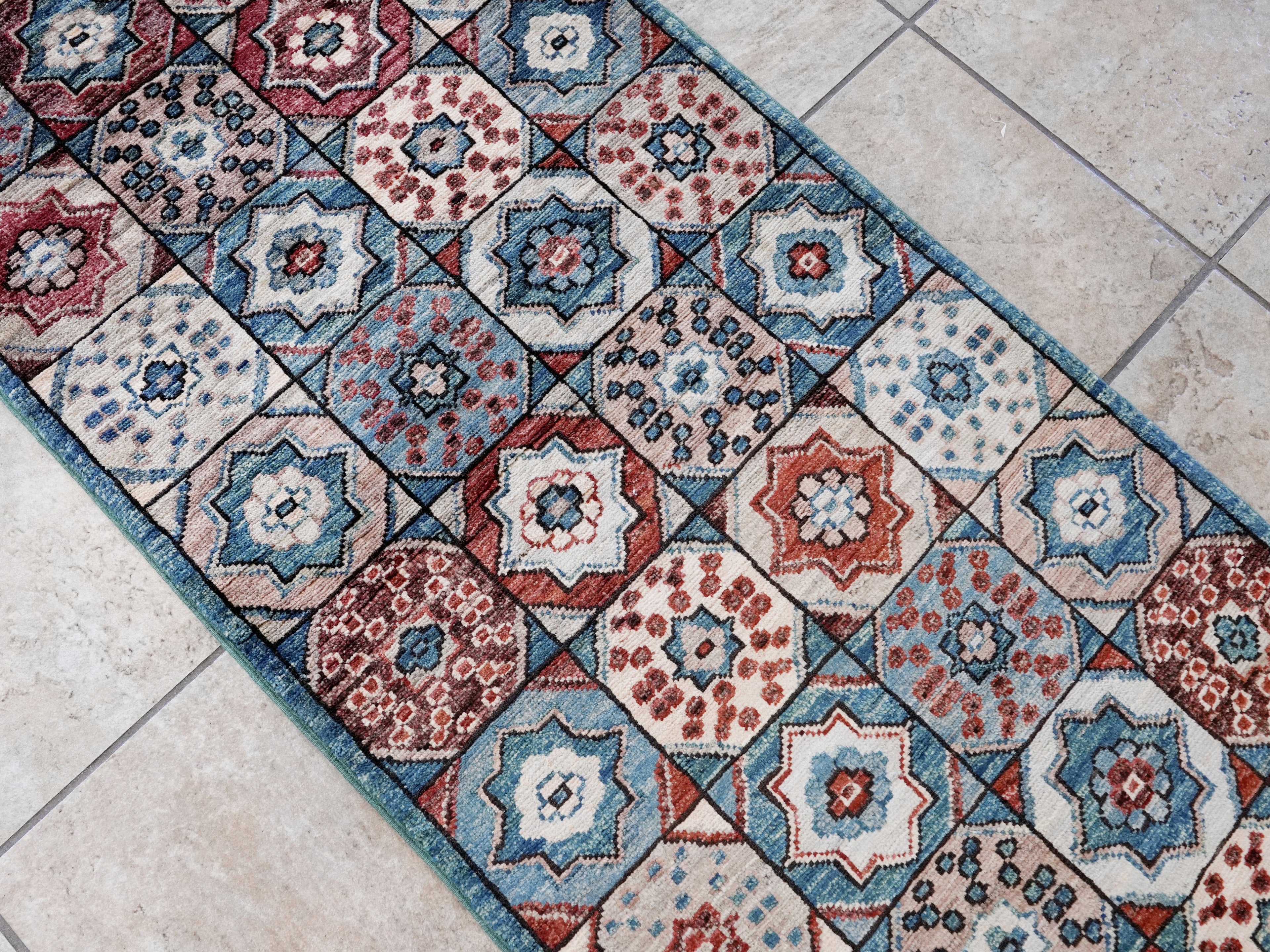 2x5 Ft Blue Afghan Oriental Rug - Hand Knotted Small Runner
