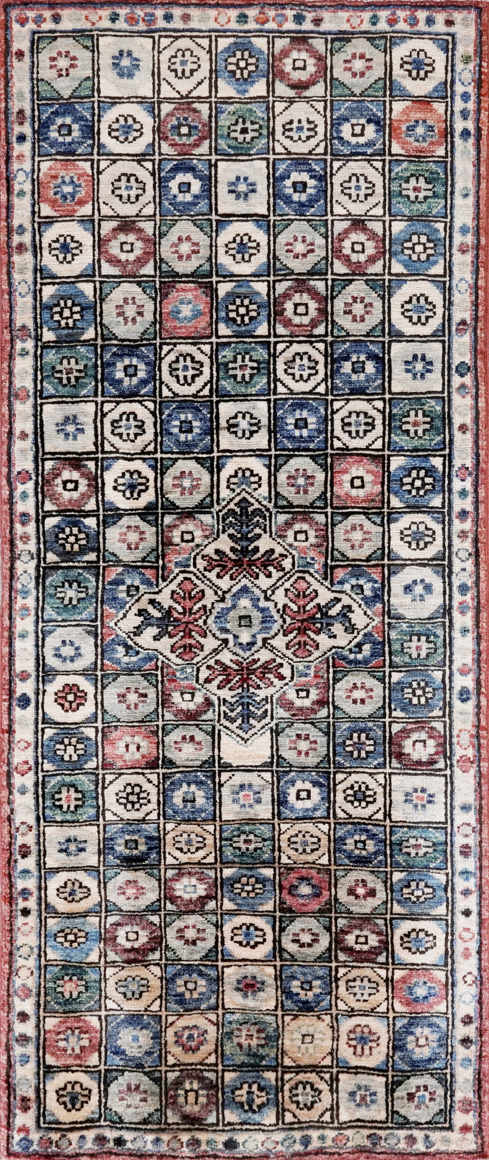 2x5 Ft Green Afghan Oriental Rug - Hand Knotted Small Runner