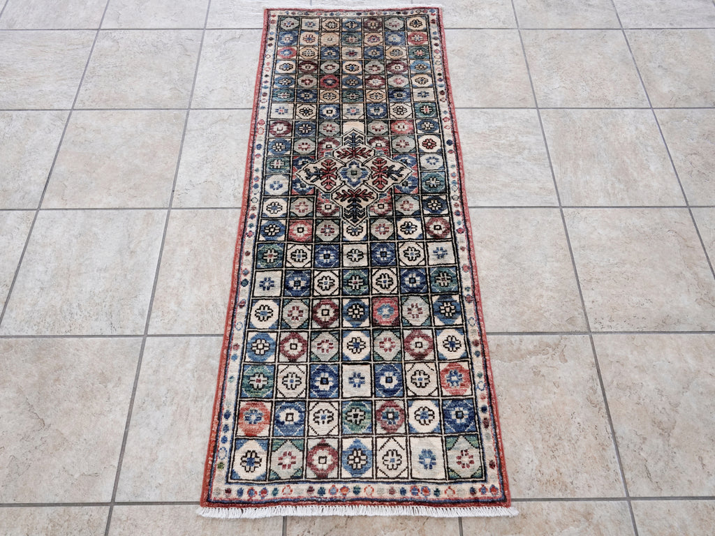 2x5 Ft Green Afghan Oriental Rug - Hand Knotted Small Runner