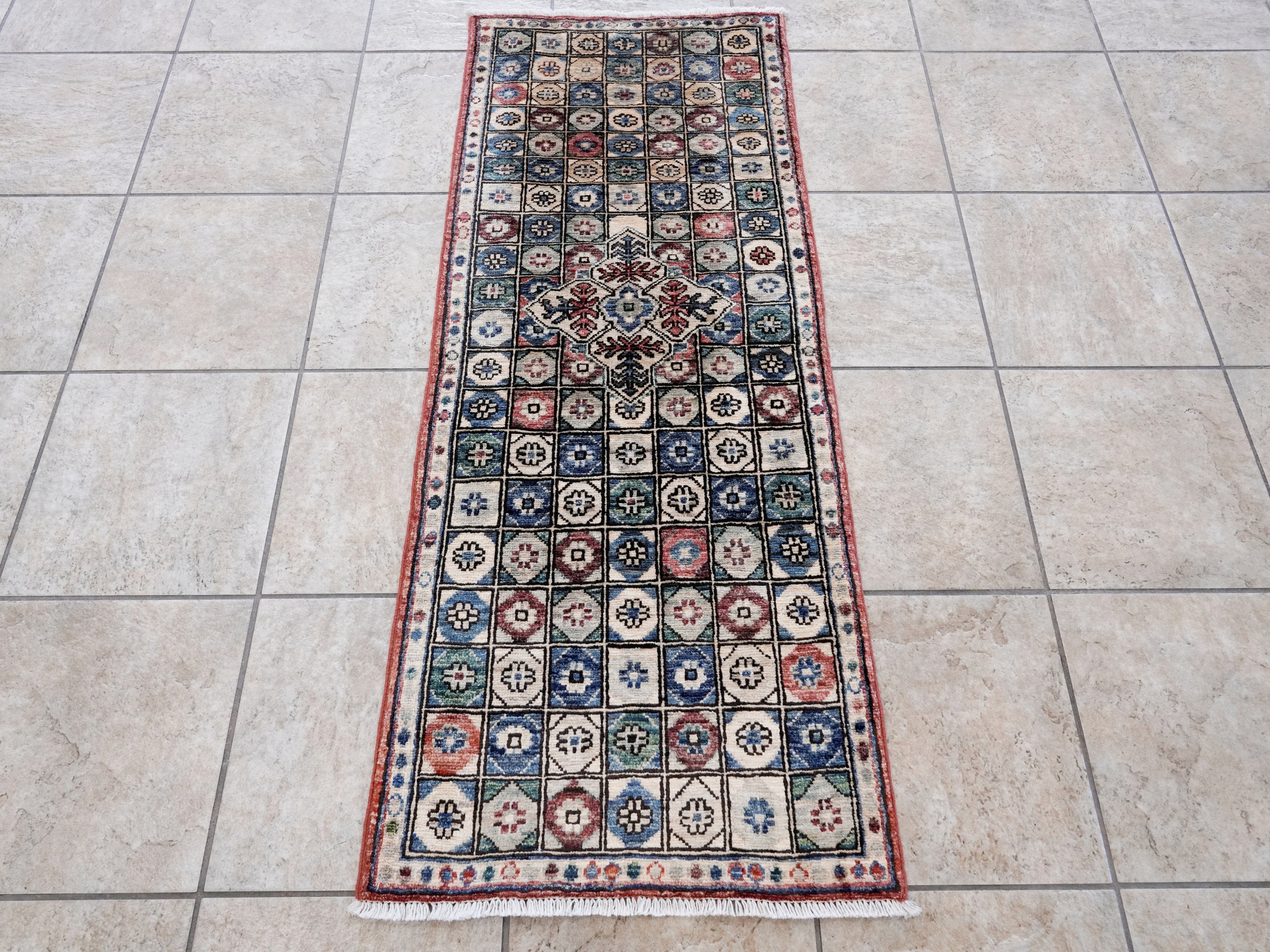 2x5 Ft Green Afghan Oriental Rug - Hand Knotted Small Runner