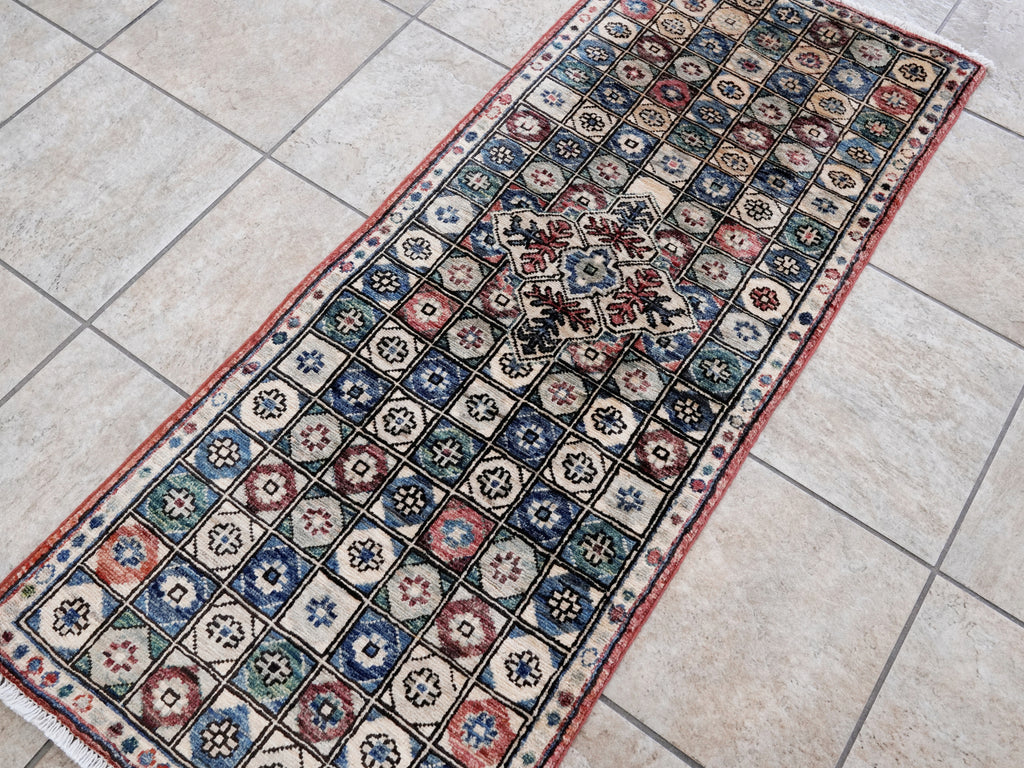 2x5 Ft Green Afghan Oriental Rug - Hand Knotted Small Runner