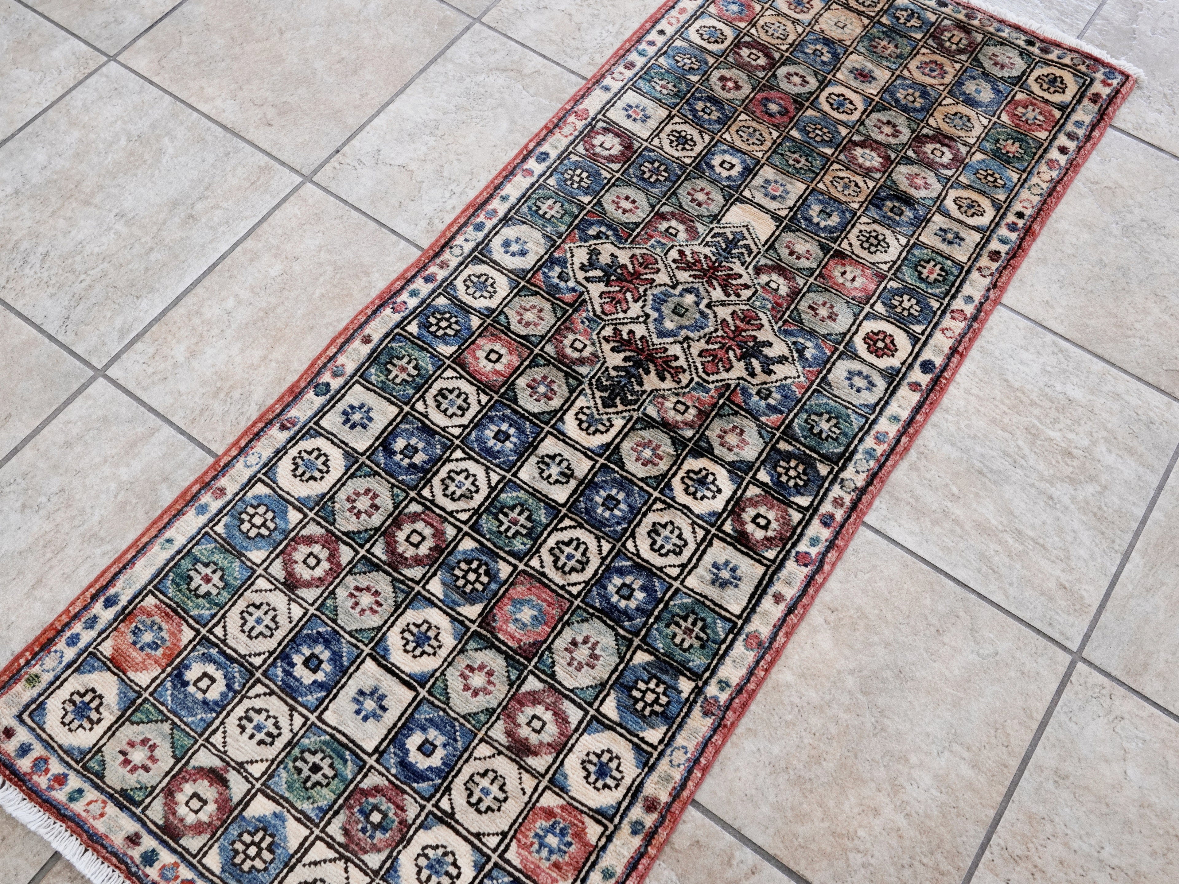 2x5 Ft Green Afghan Oriental Rug - Hand Knotted Small Runner