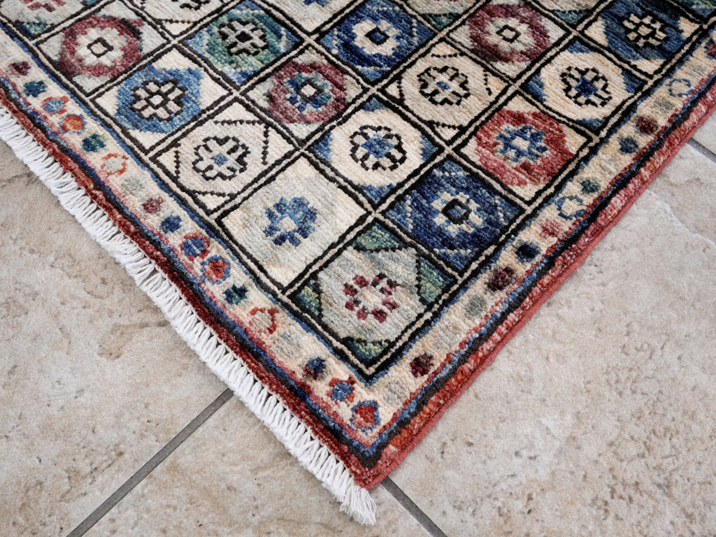 2x5 Ft Green Afghan Oriental Rug - Hand Knotted Small Runner