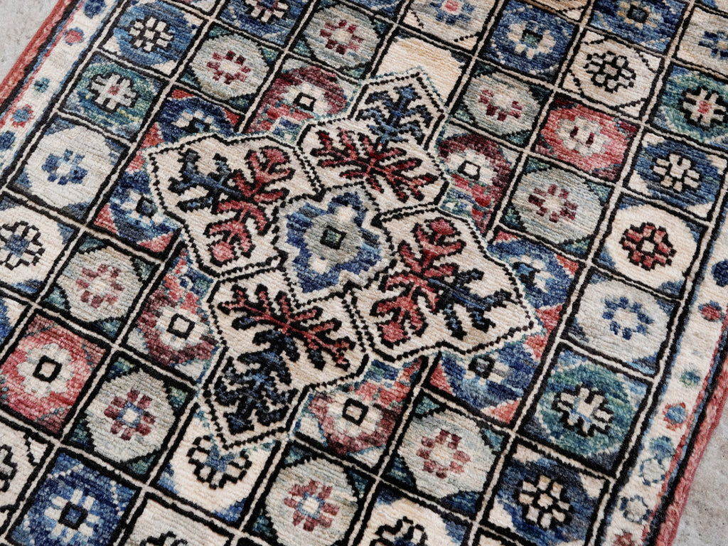 2x5 Ft Green Afghan Oriental Rug - Hand Knotted Small Runner
