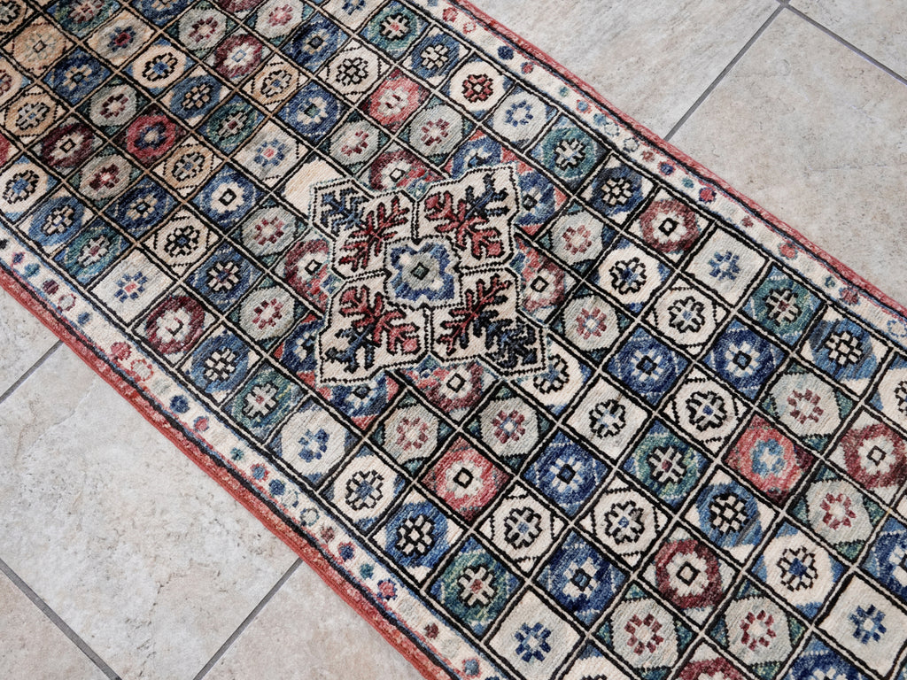 2x5 Ft Green Afghan Oriental Rug - Hand Knotted Small Runner