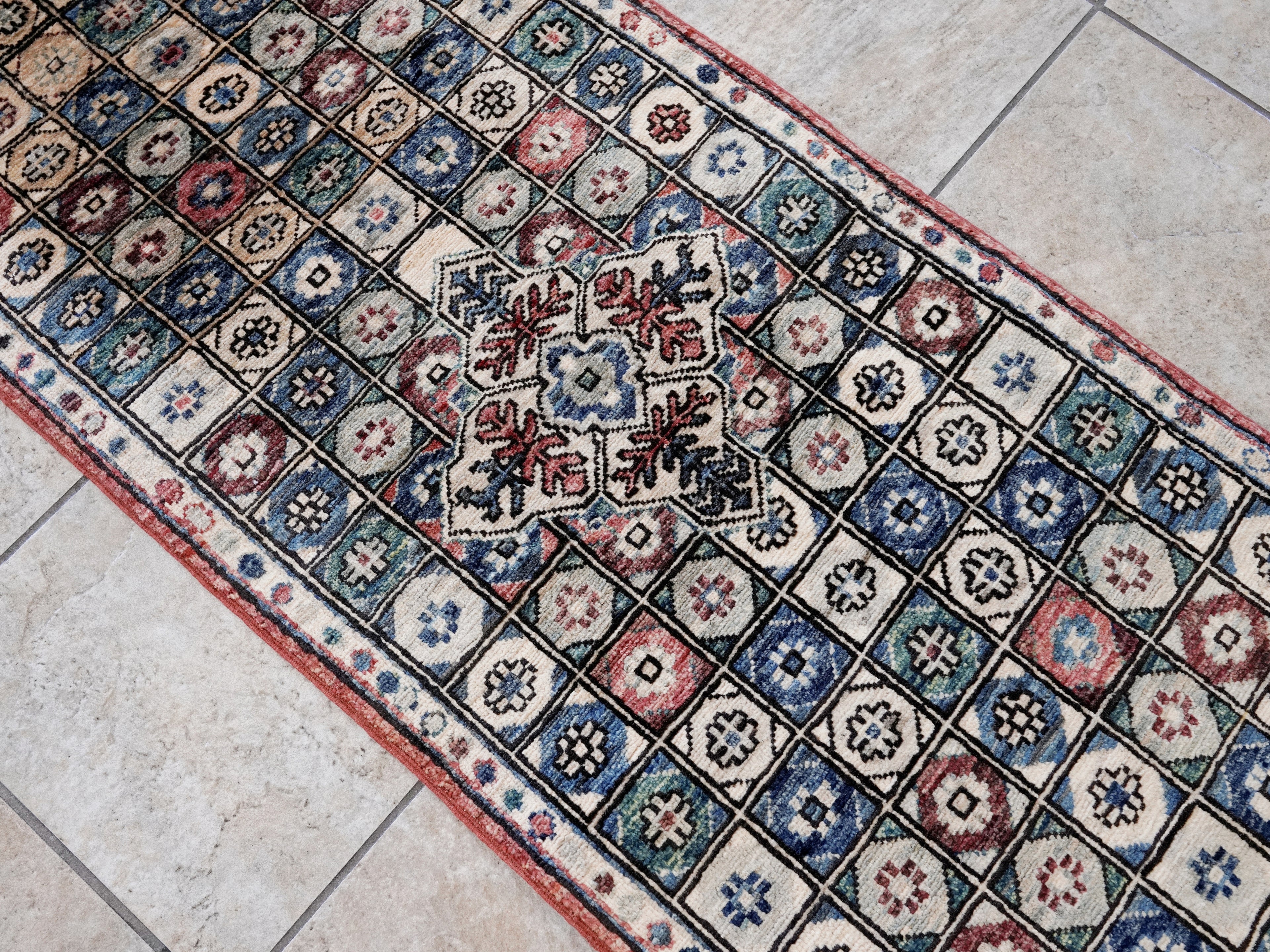 2x5 Ft Green Afghan Oriental Rug - Hand Knotted Small Runner