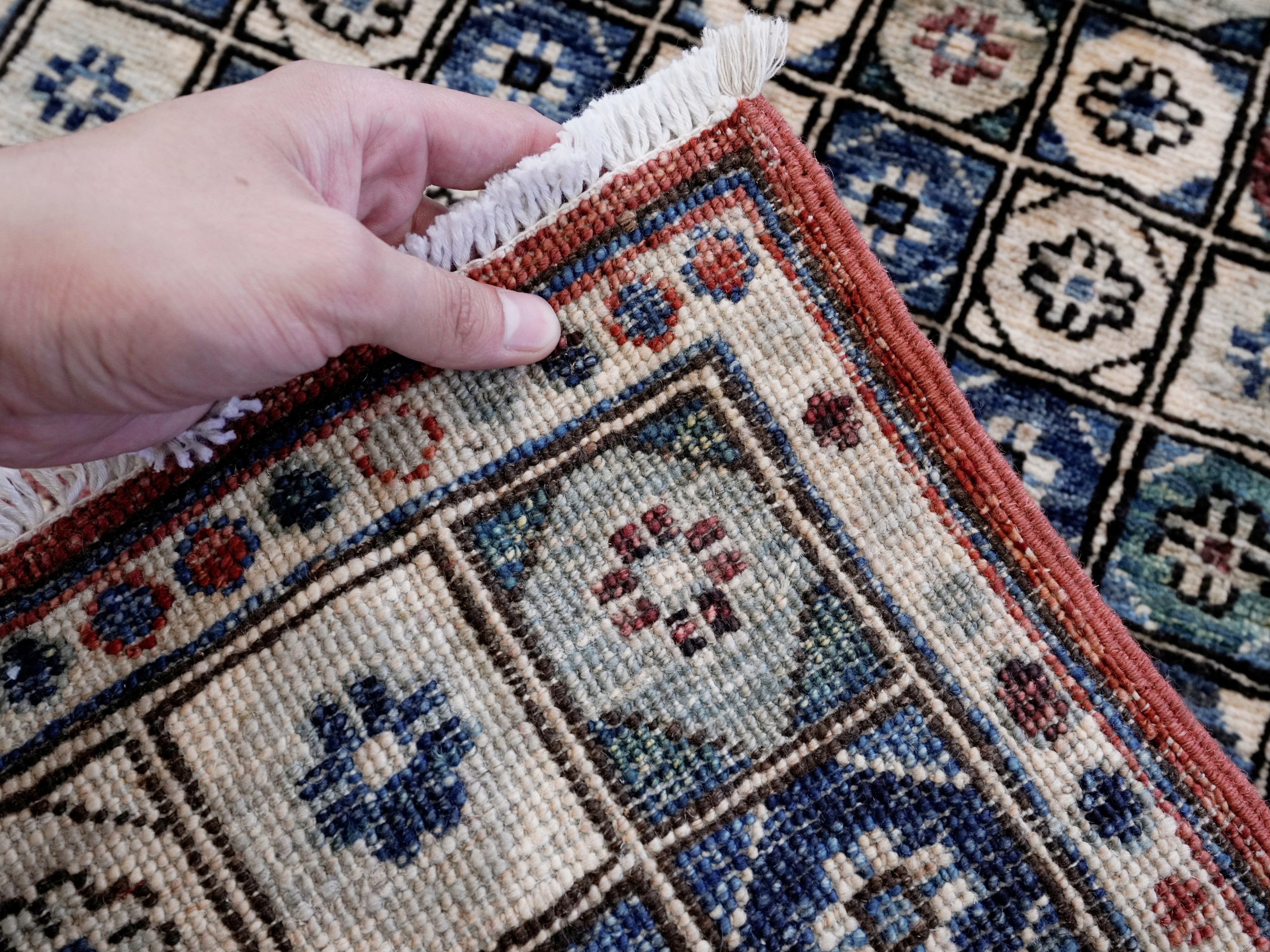 2x5 Ft Green Afghan Oriental Rug - Hand Knotted Small Runner
