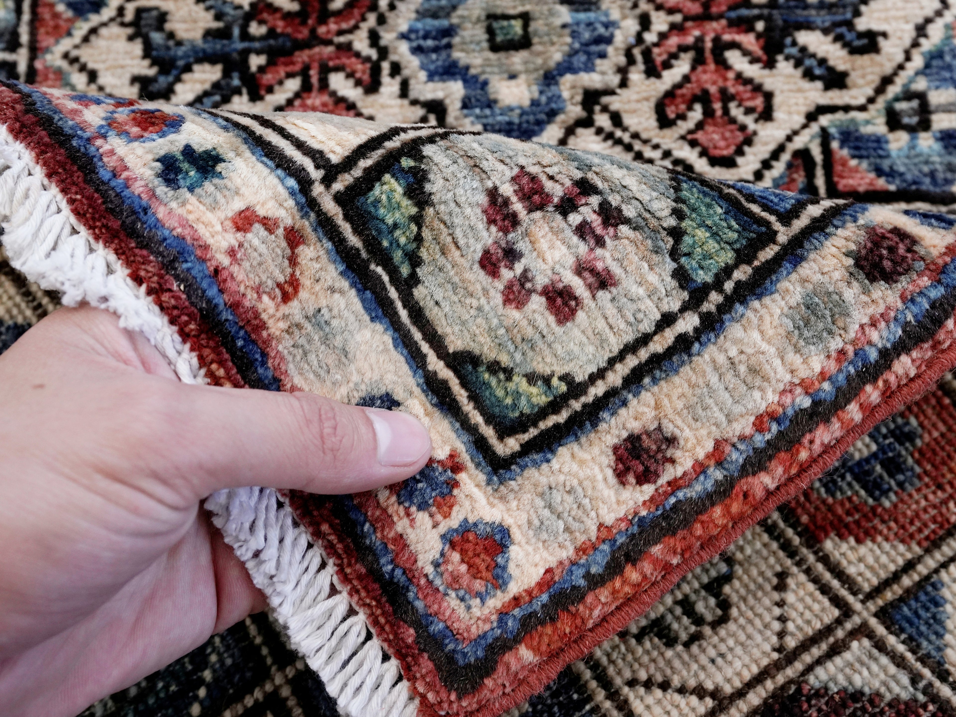 2x5 Ft Green Afghan Oriental Rug - Hand Knotted Small Runner
